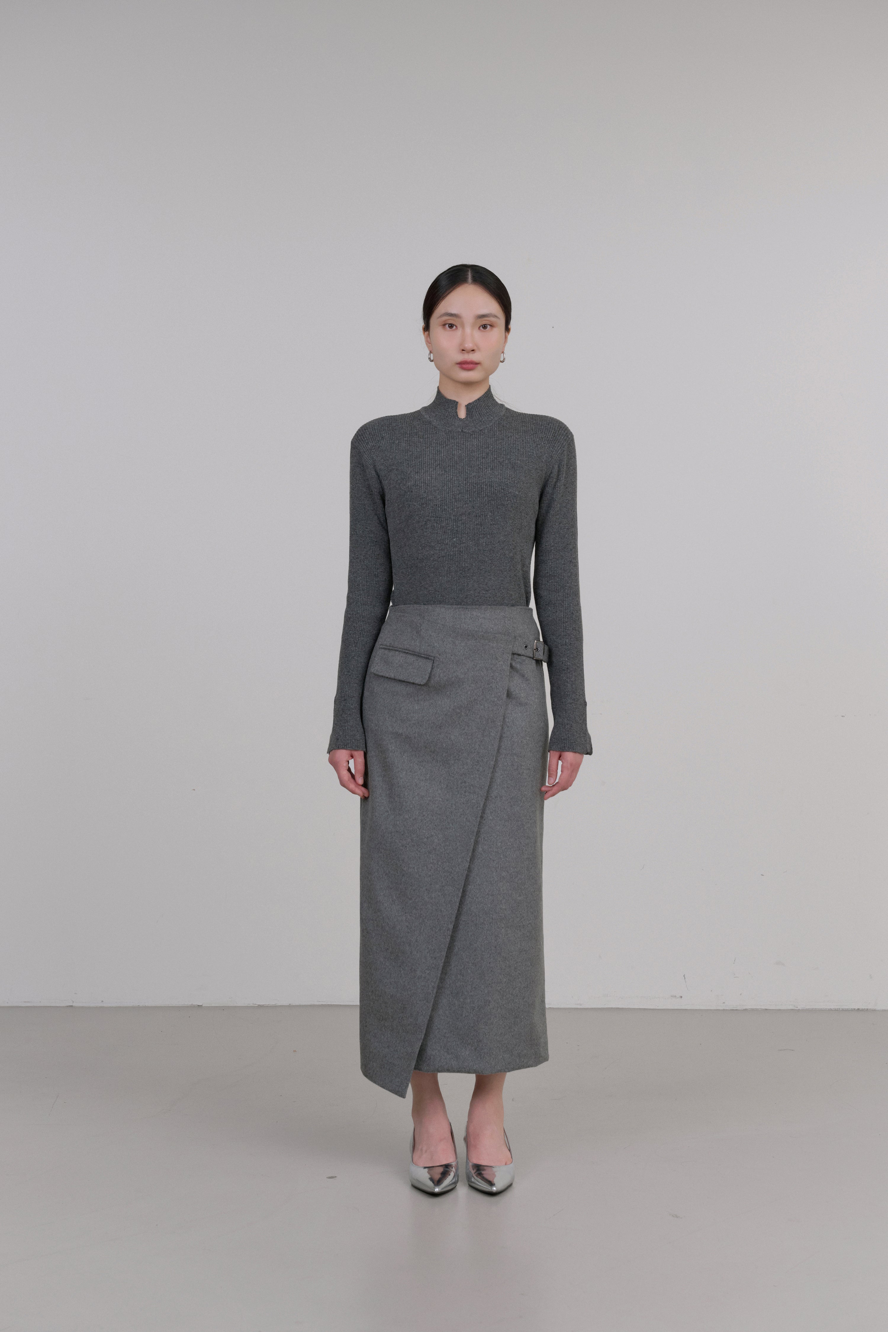 UNBAL BELT WOOL SKIRT_GREY