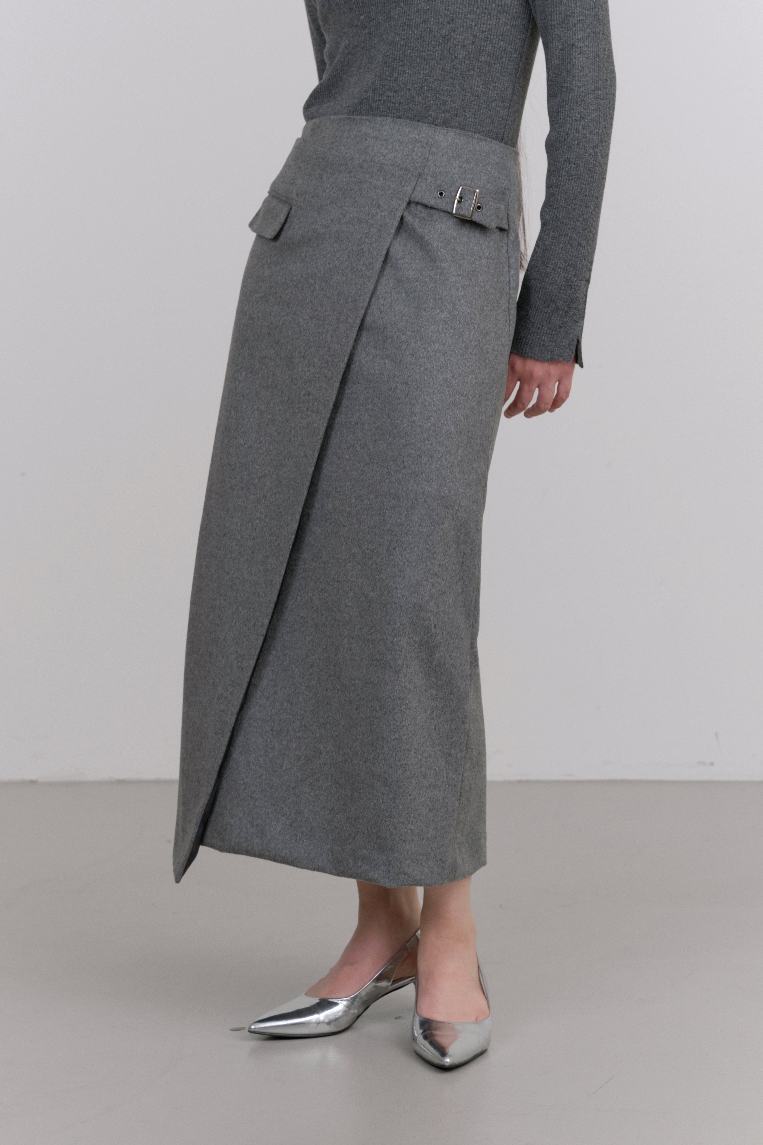 UNBAL BELT WOOL SKIRT_GREY