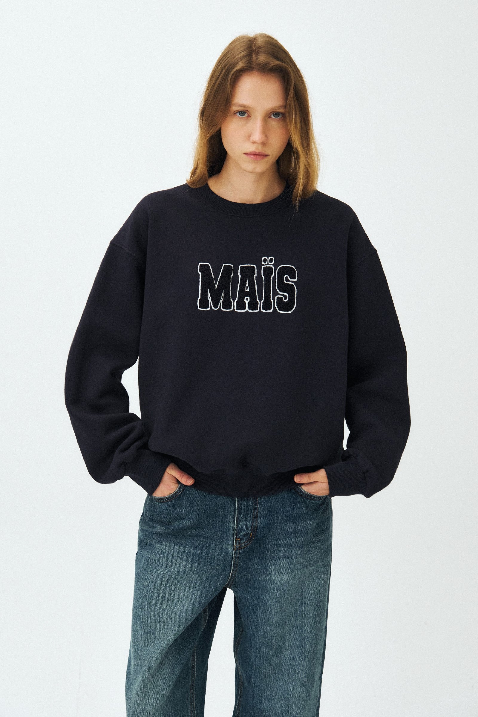 MAIS BOUCLE LOGO SWEAT SHIRT_NAVY