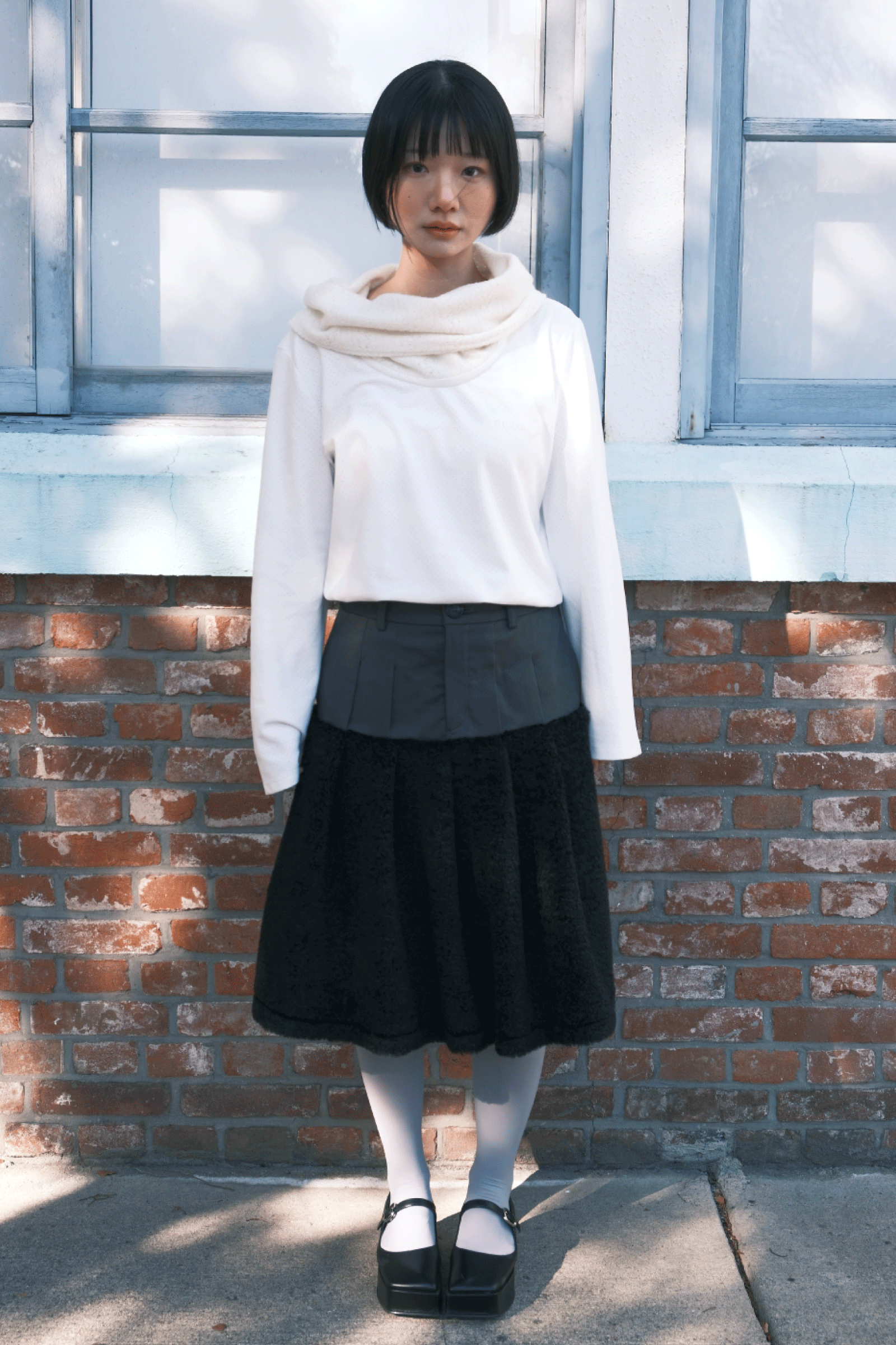 FLUFFY MIDI SKIRT_BLACK