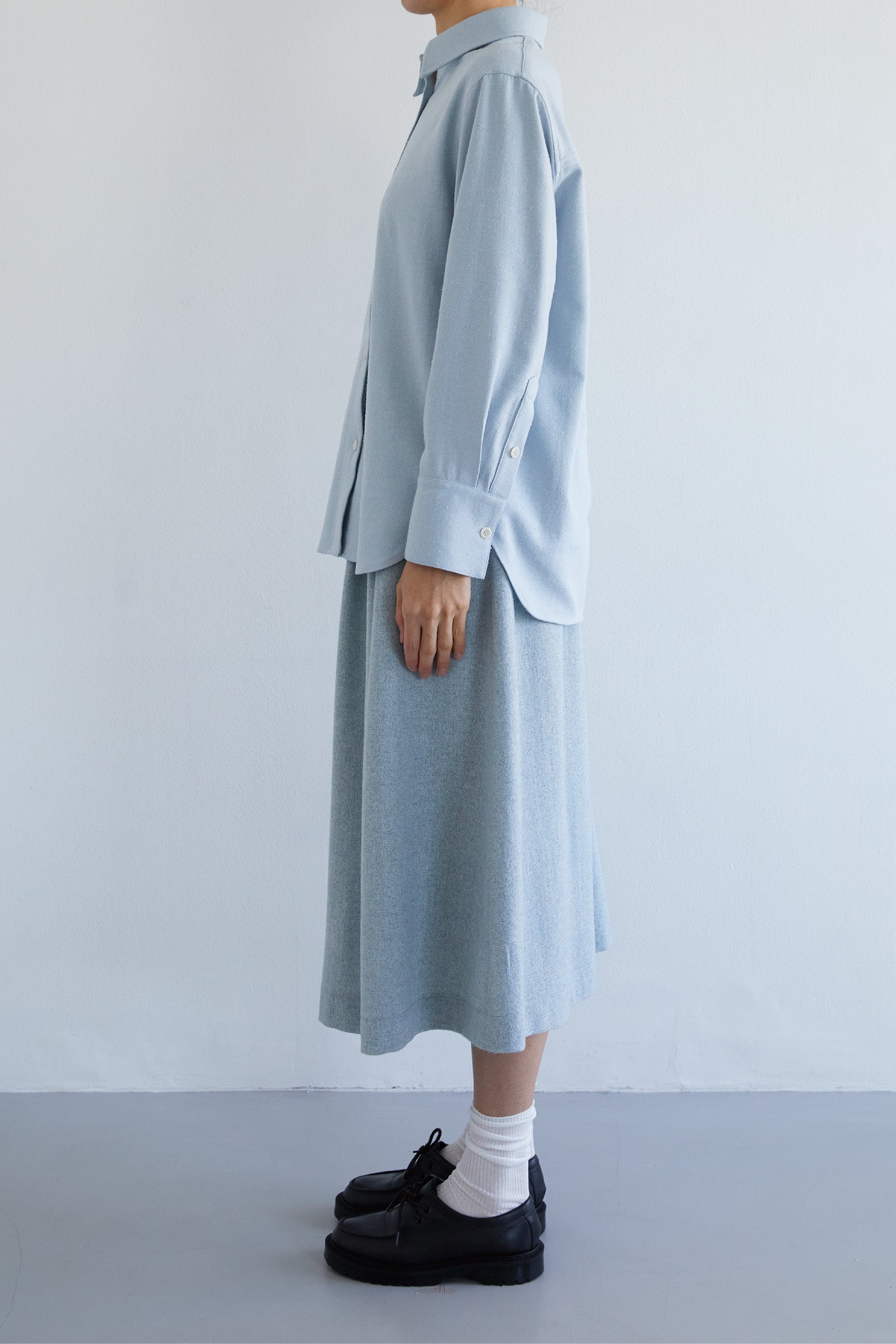 WOOL BLEND TUCK SKIRT_OCEAN