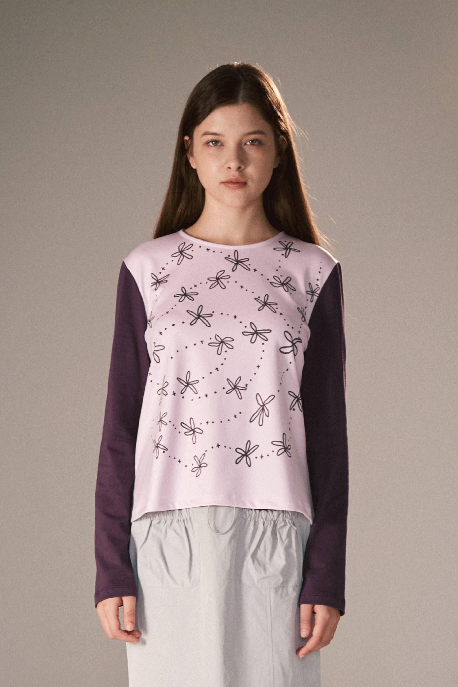 HAND WRITING FLOWER LONG SLEEVE TOP_PINK