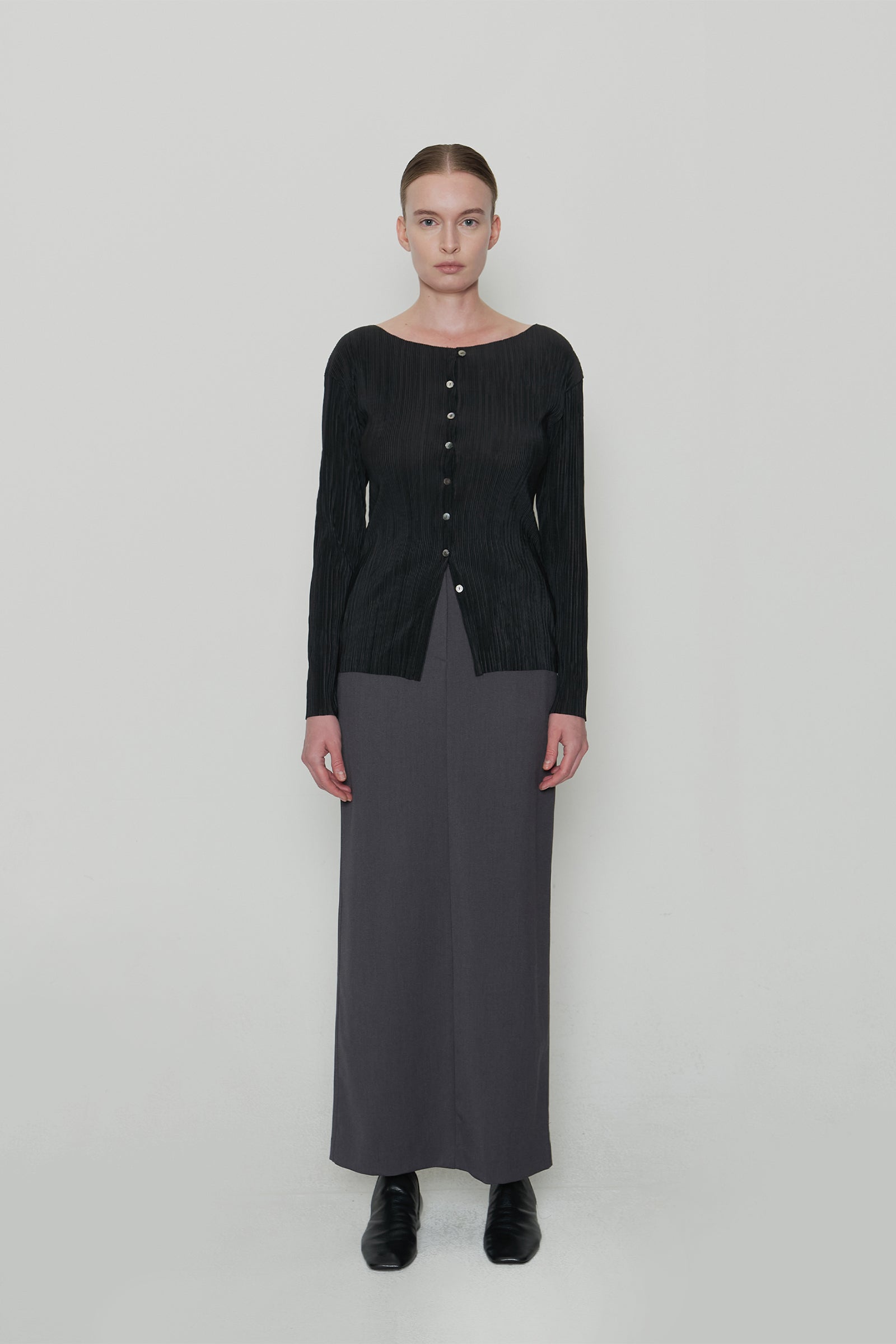 PLEATS CARDIGAN_BLACK