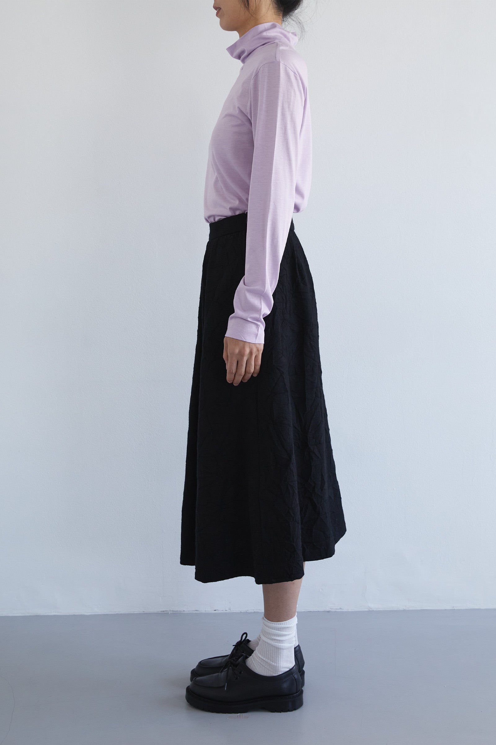 WOOL BLEND TUCK SKIRT_BLACK