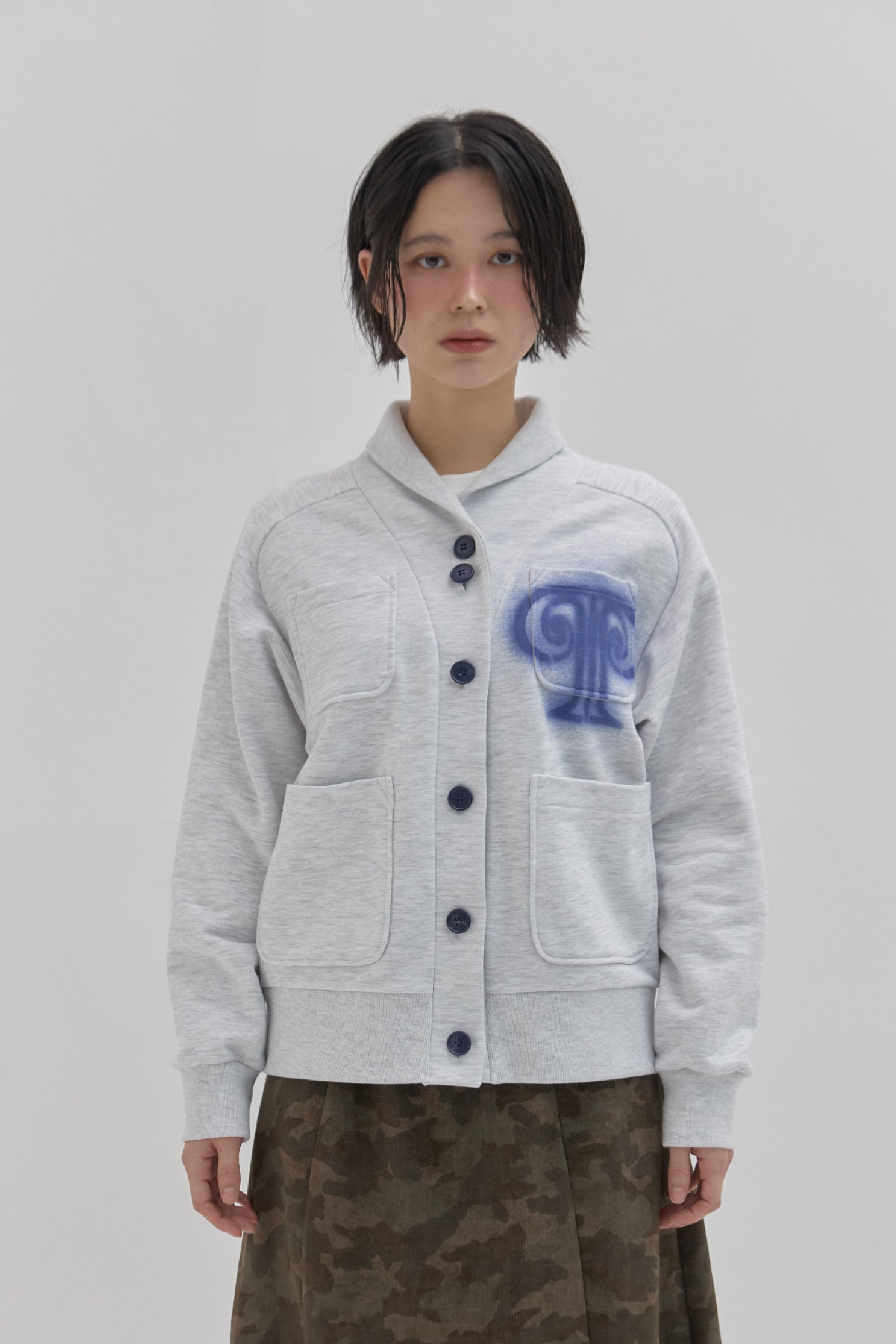SPRAYED 4 POCKETS SWEAT CARDIGAN_MELANGE GREY