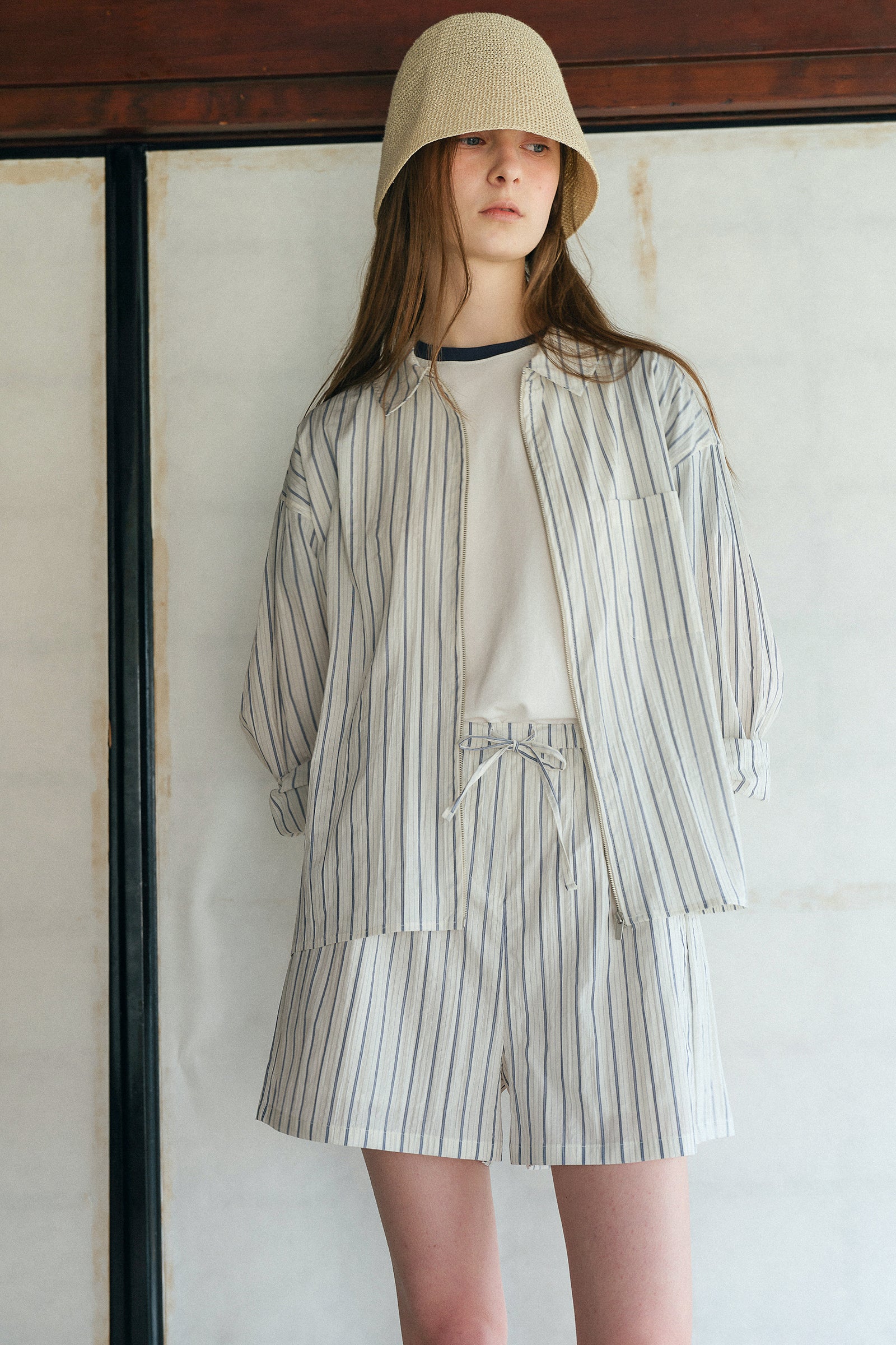 PONS STRIPE ZIP-UP_STRIPE NAVY