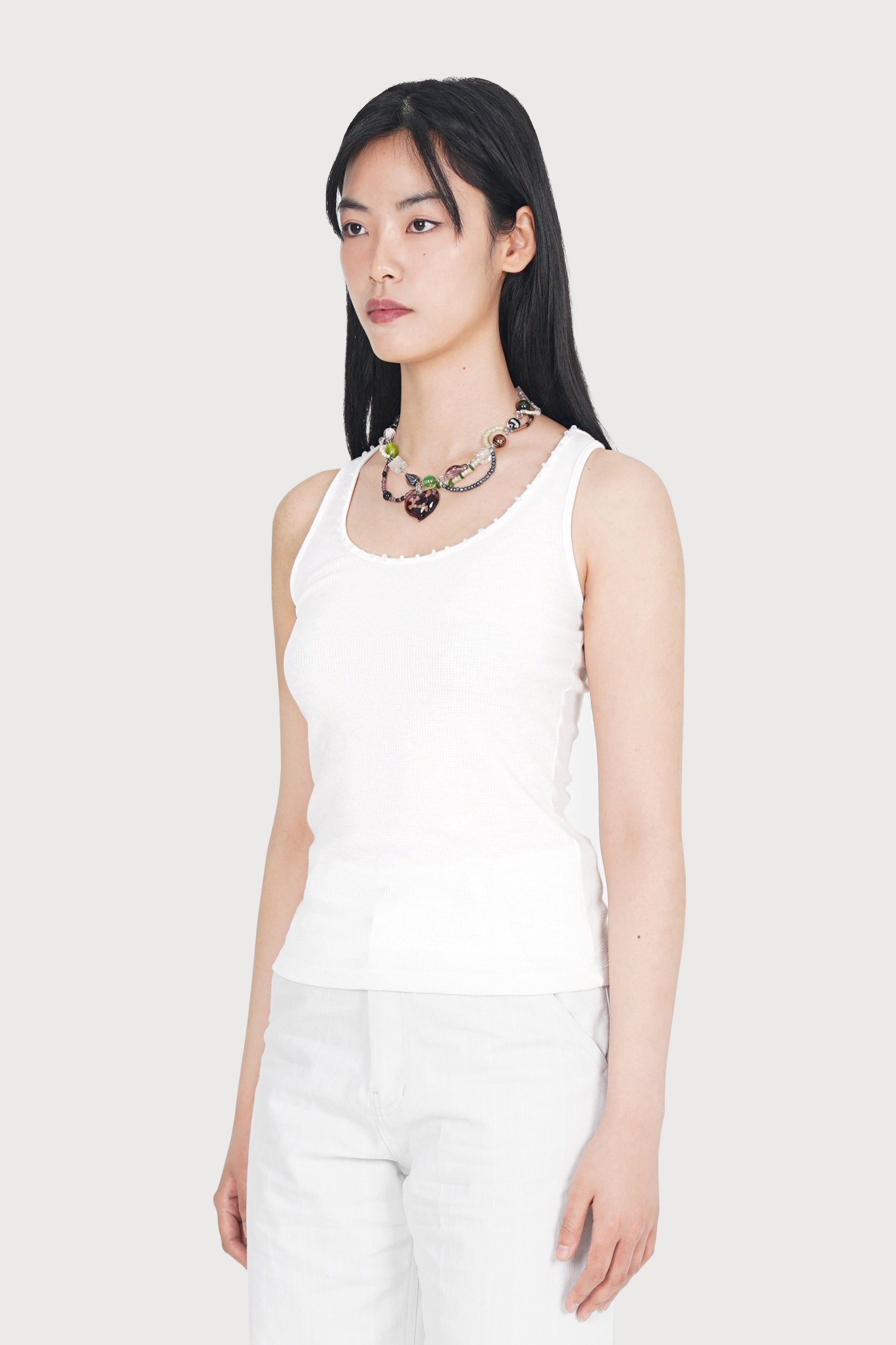 BEADED WAFFLE TANK TOP_WHITE
