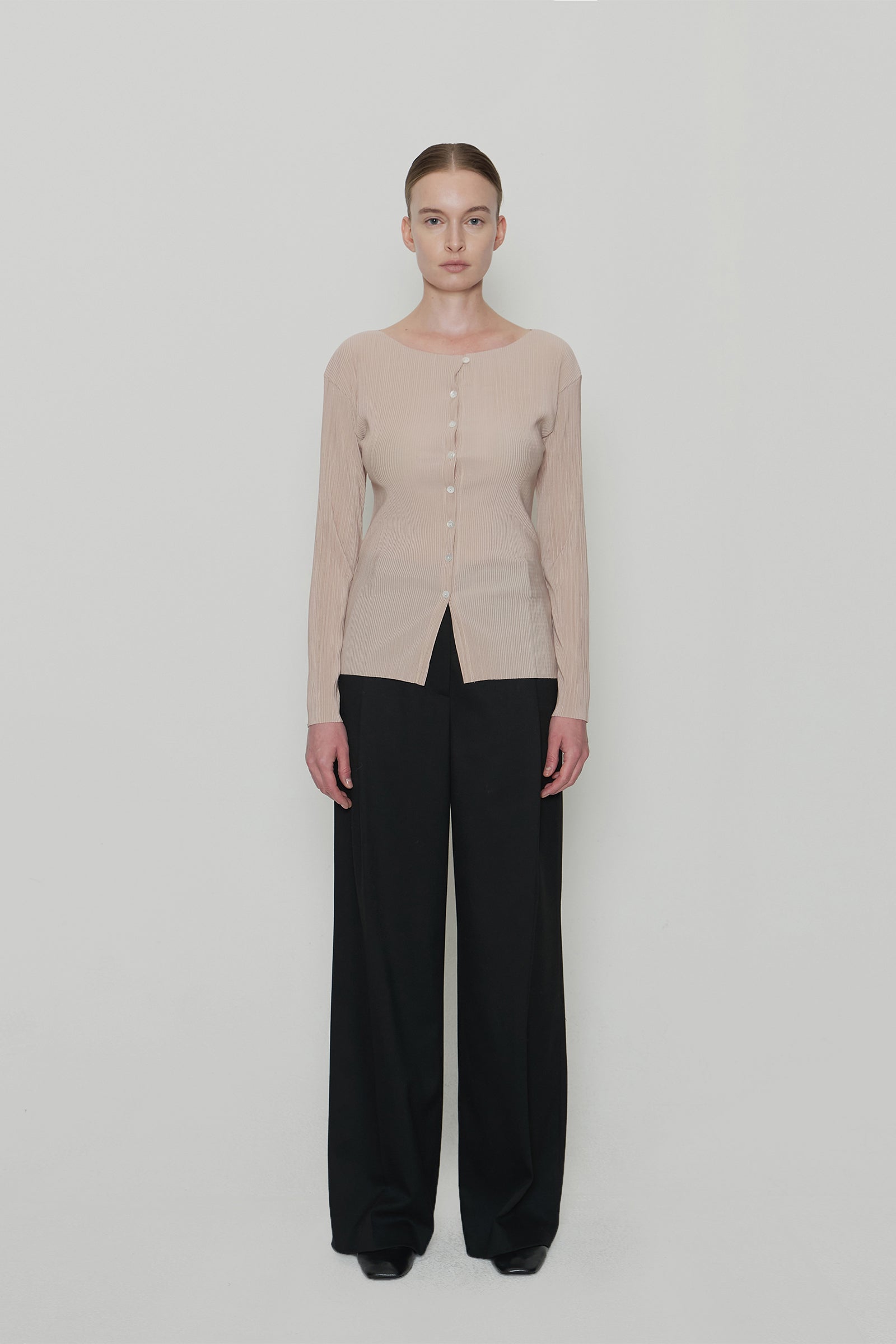 PLEATS CARDIGAN_BEIGE