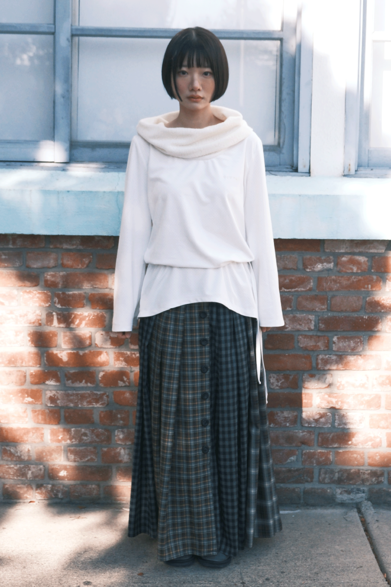 MIX CHECK MAXI SKIRT_NAVY