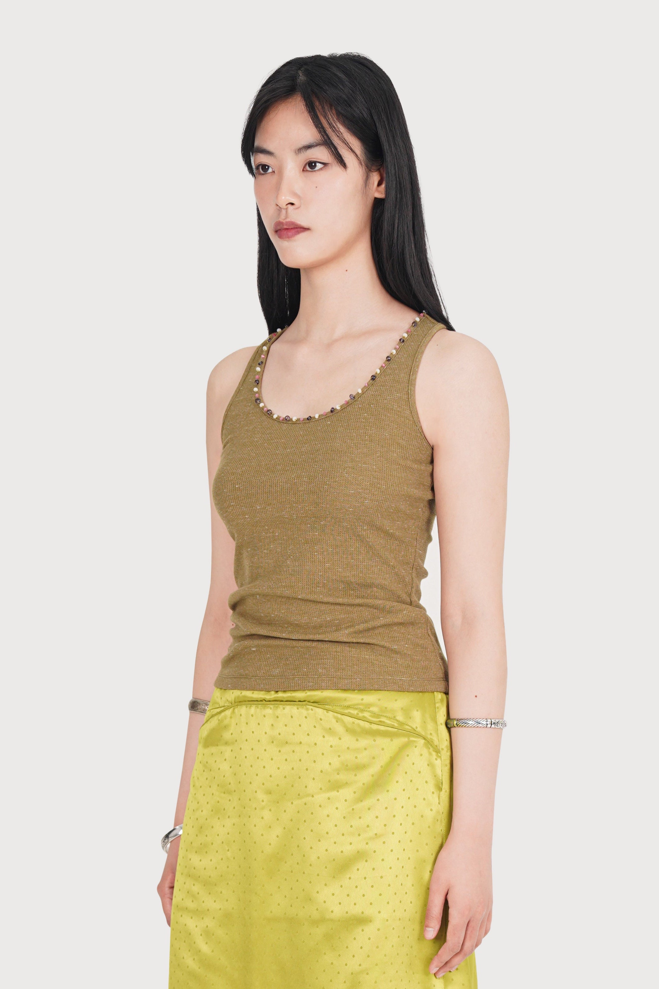 BEADED WAFFLE TANK TOP_SAGE GREEN