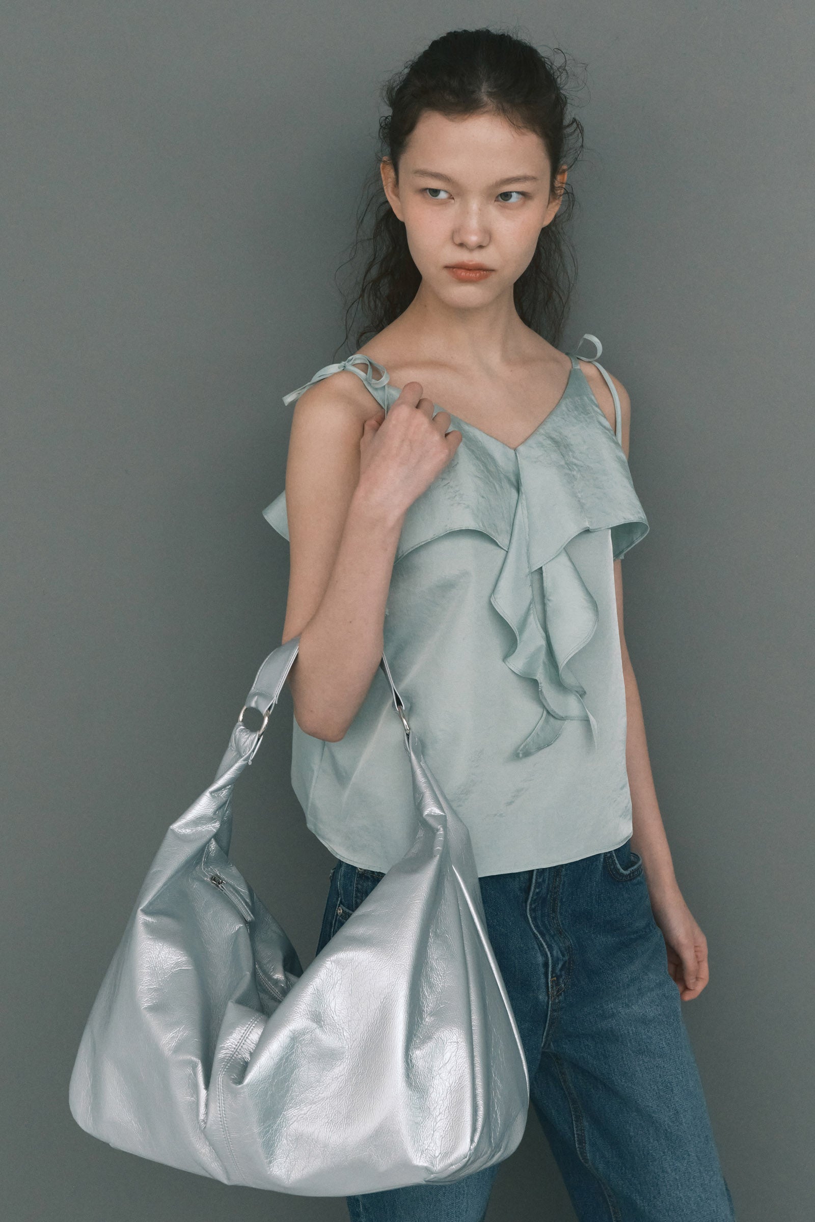 WRINKLE SHOULDER BIG BAG_SILVER
