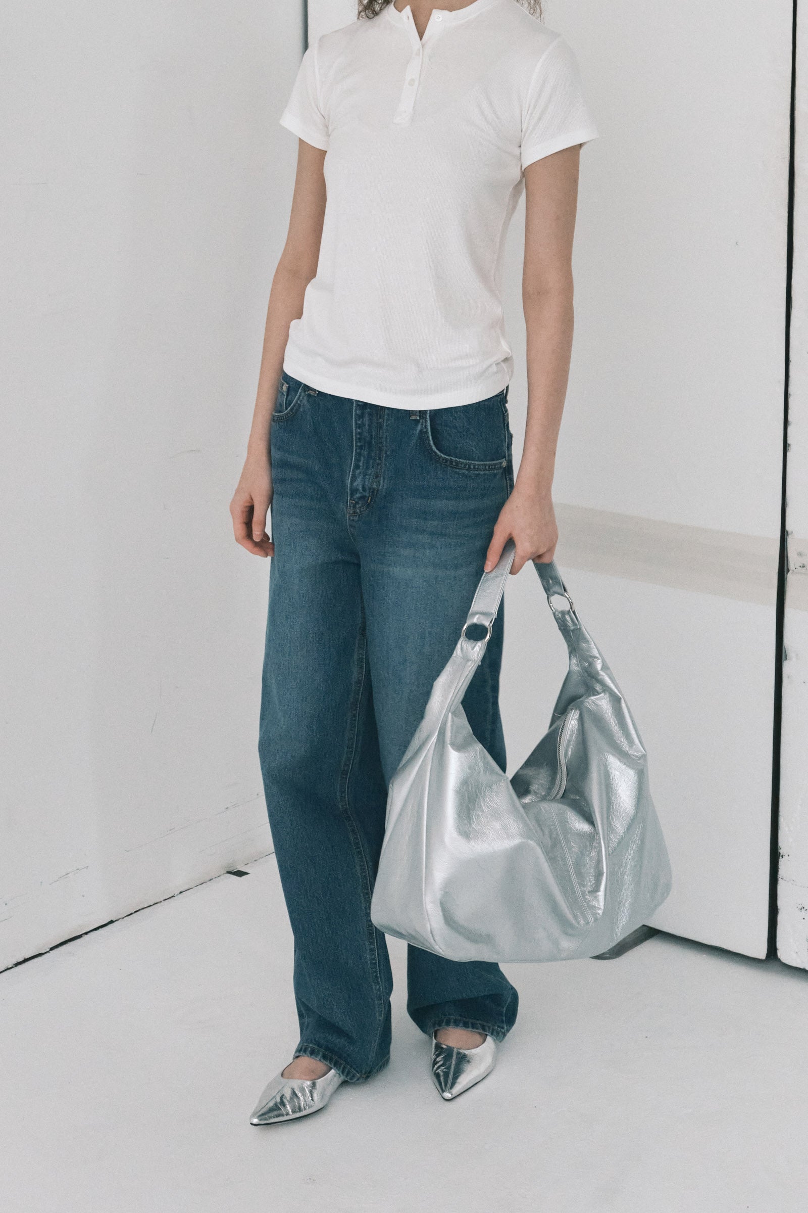WRINKLE SHOULDER BIG BAG_SILVER