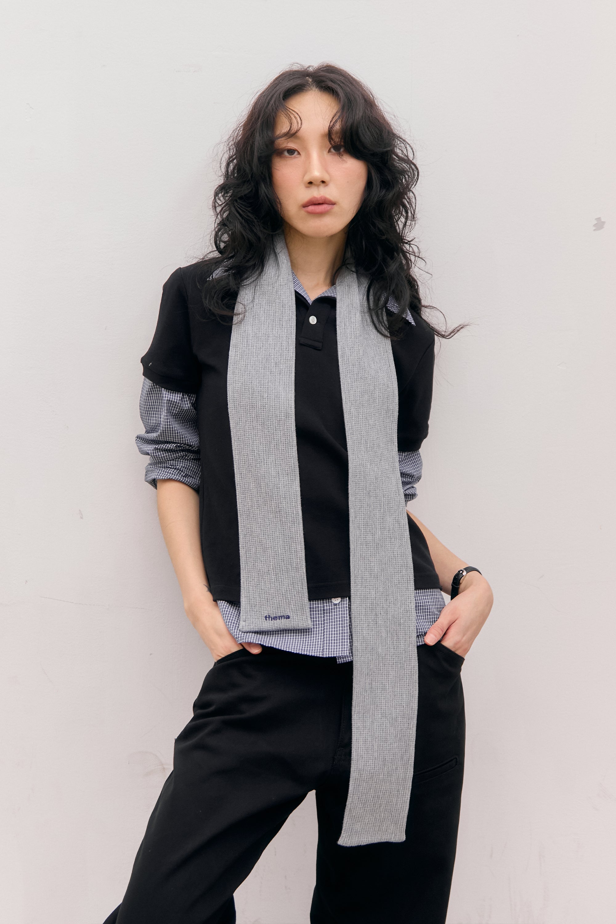 SOFT WAFFLE LONG SCARF_GREY