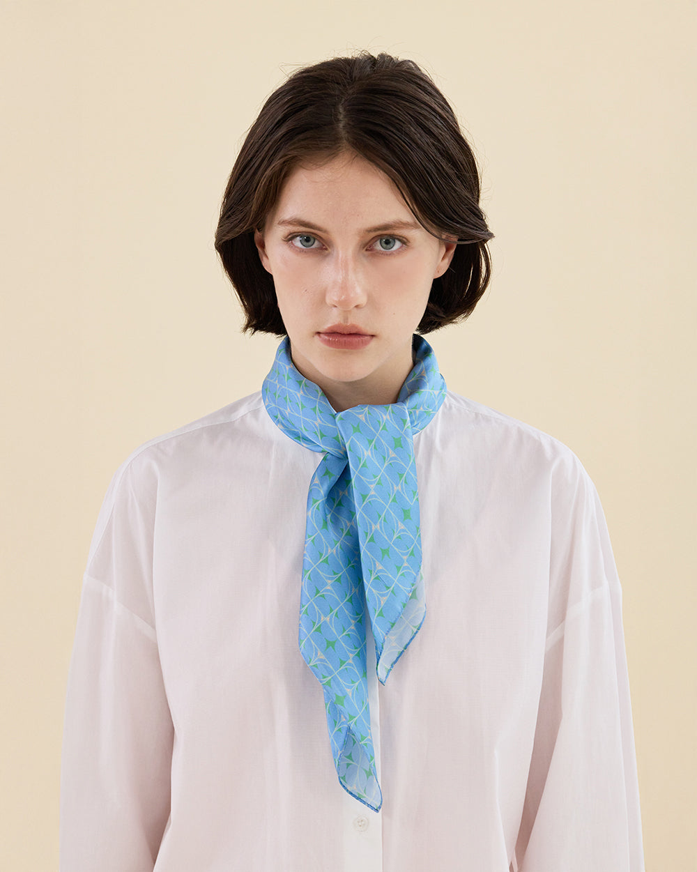 OCEAN GRID SILK SCARF_BLUE
