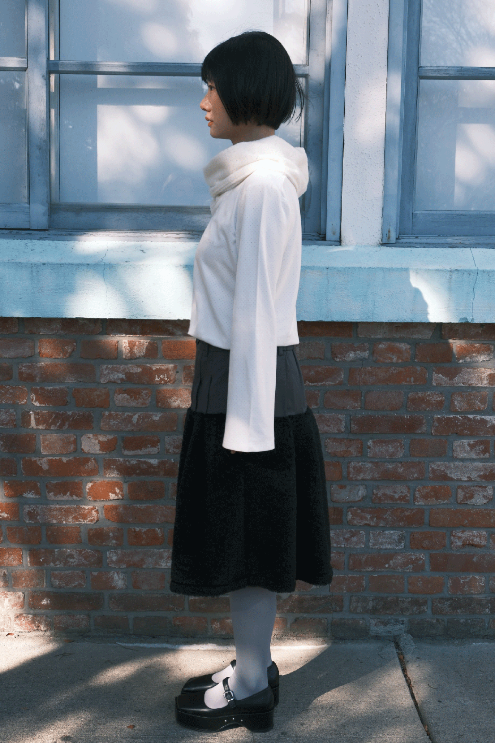 FLUFFY MIDI SKIRT_BLACK