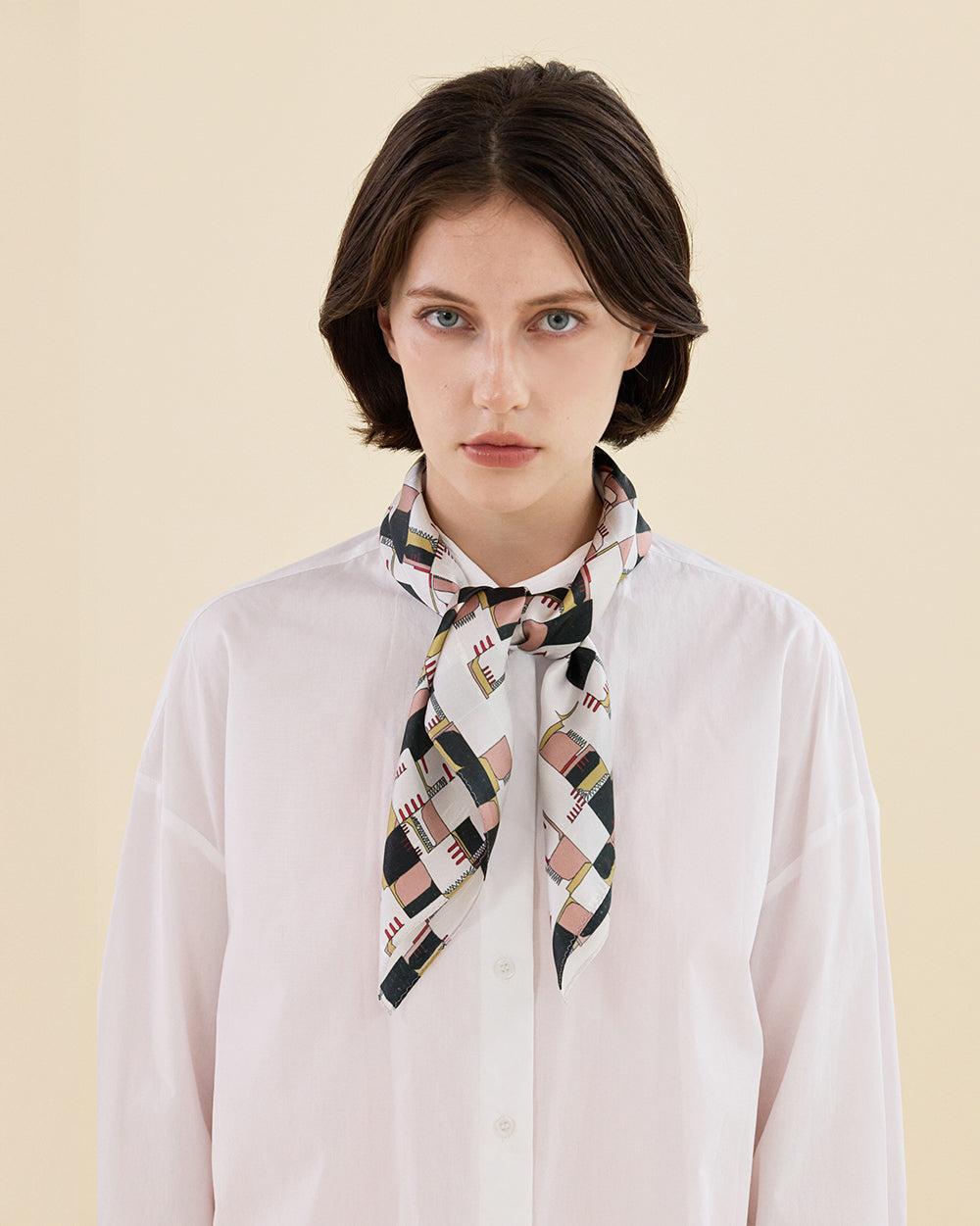 BLACK DOODLE GRID SILK SCARF_BLACK