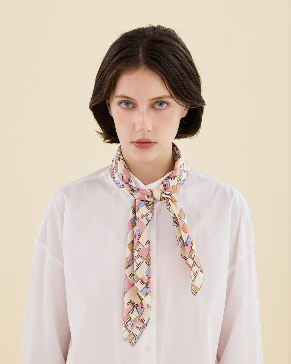 DOODLE GRID SILK SCARF_PINK