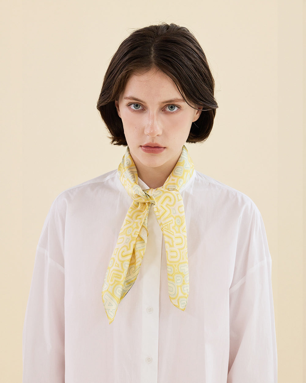 LETTER MAZE YELLOW SILK SCARF_YELLOW