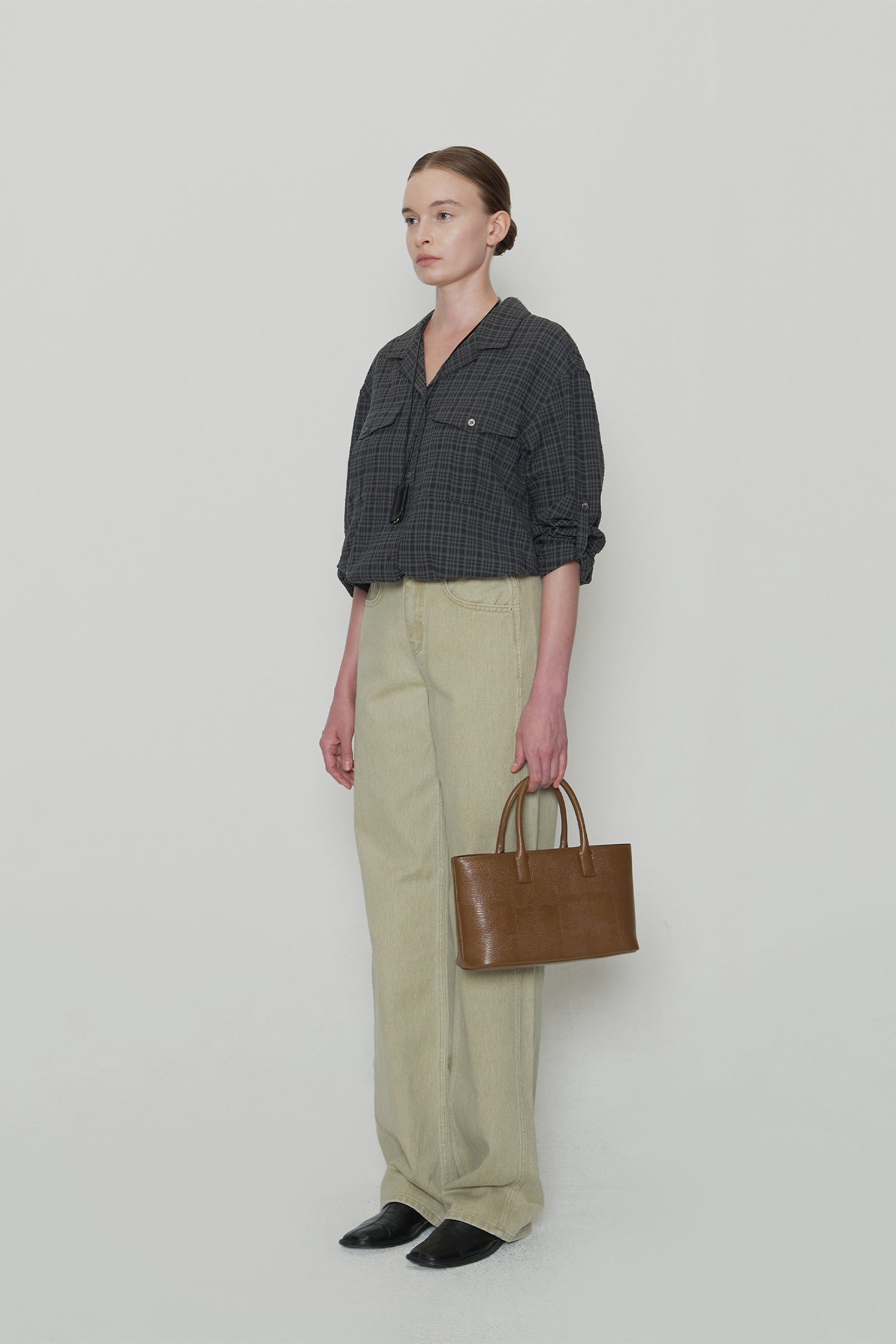 CHECK ROLL-UP SHIRT_CHARCOAL