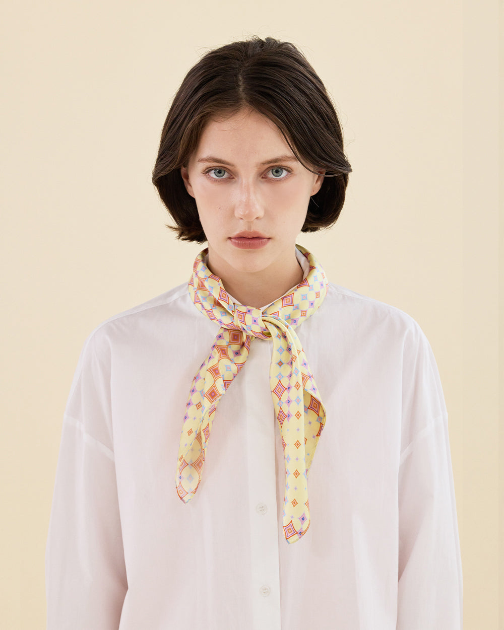 AMBER GRID SILK SCARF_YELLOW