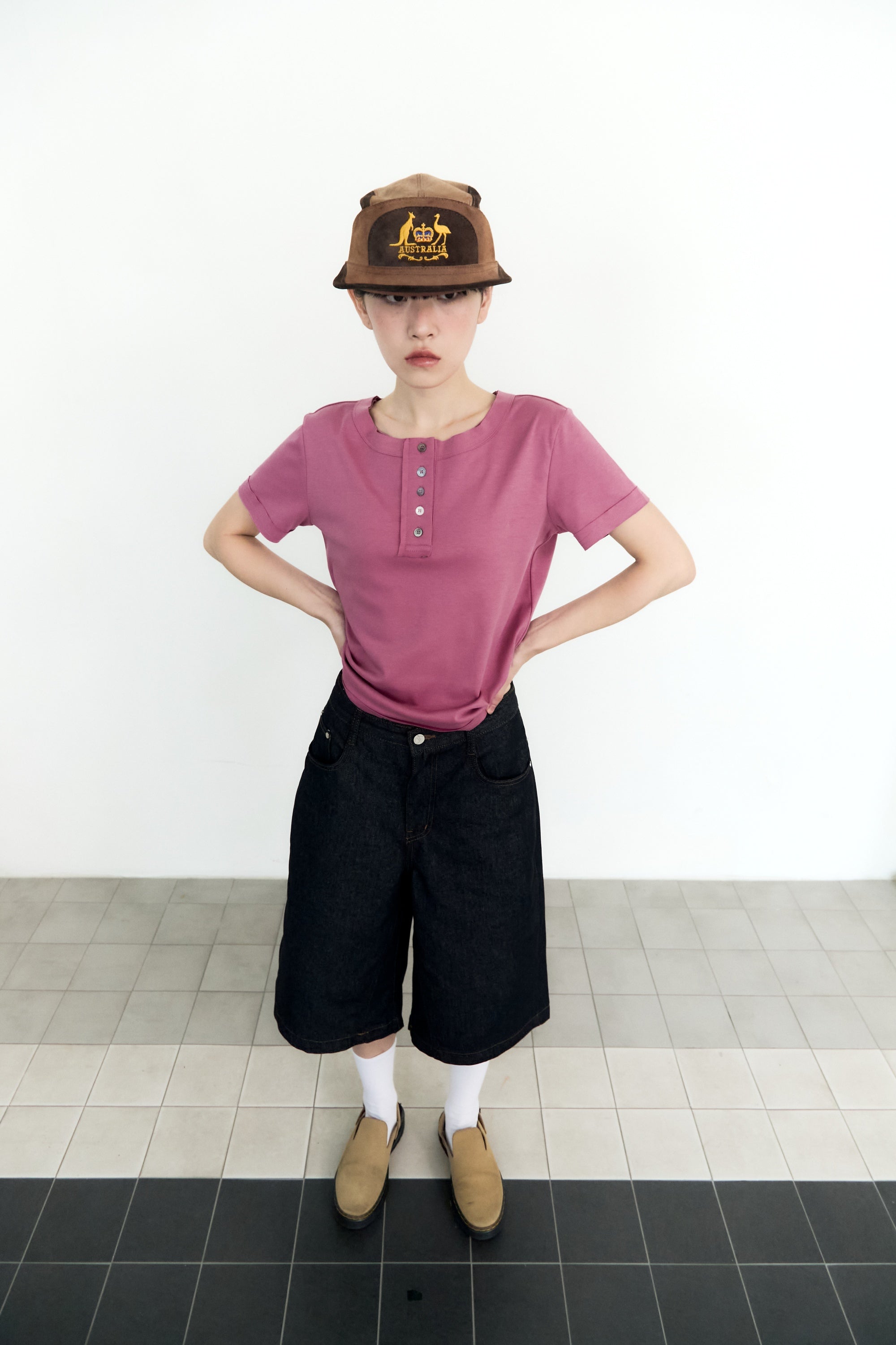 5 BUTTON HENLEY NECK_MAUVE PINK