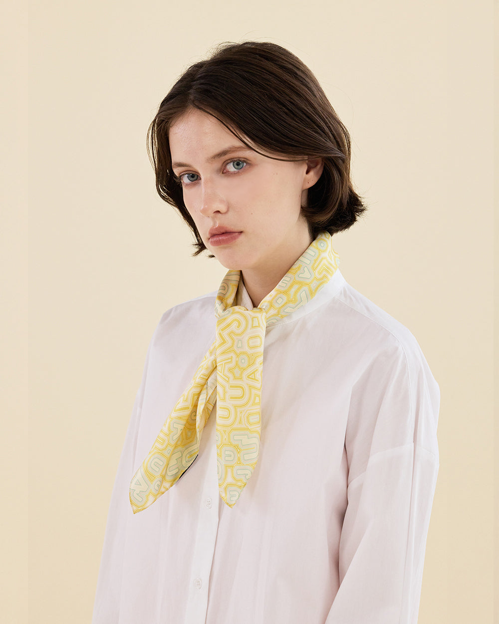 LETTER MAZE YELLOW SILK SCARF_YELLOW