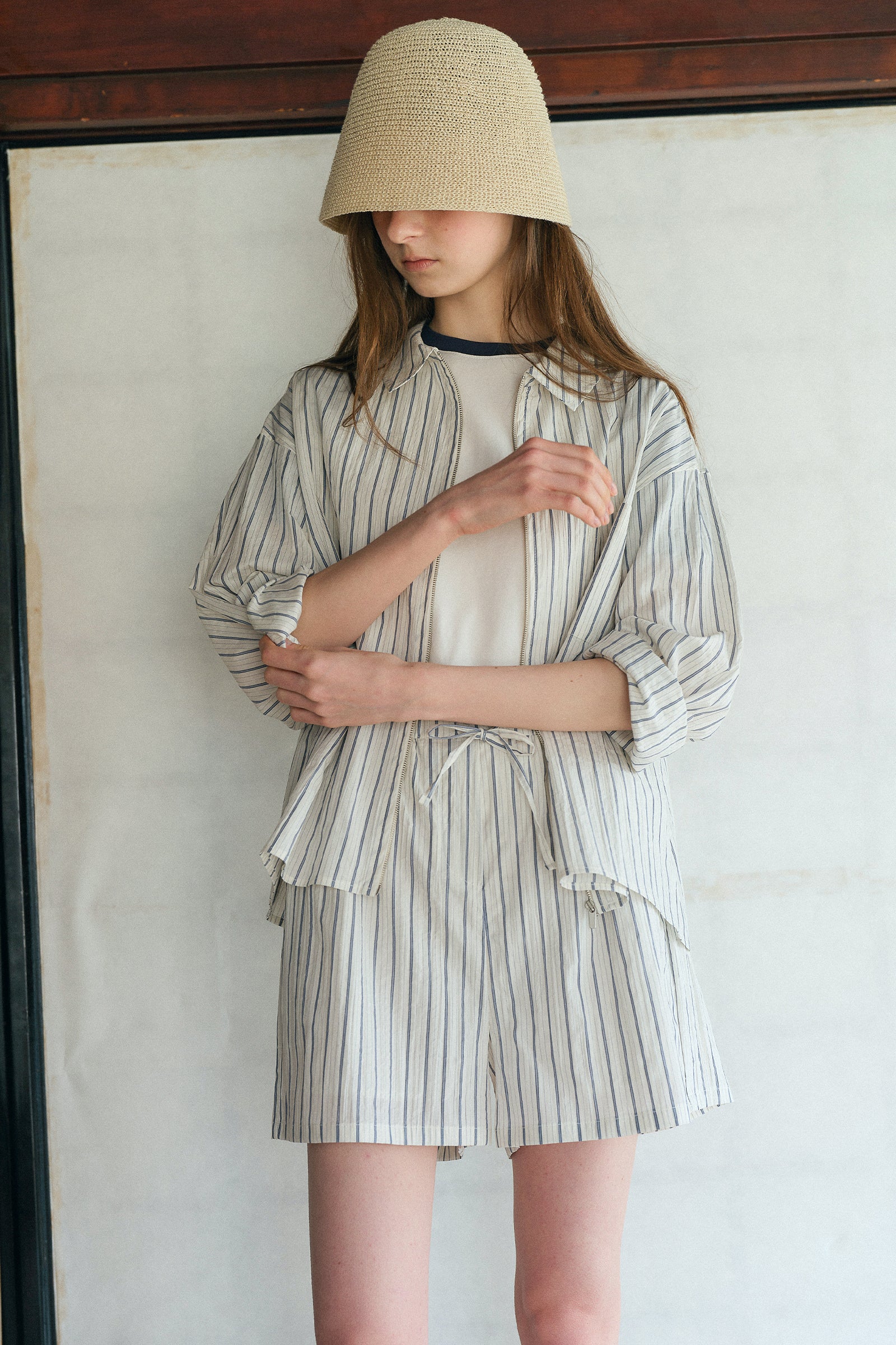 PONS STRIPE ZIP-UP_STRIPE NAVY