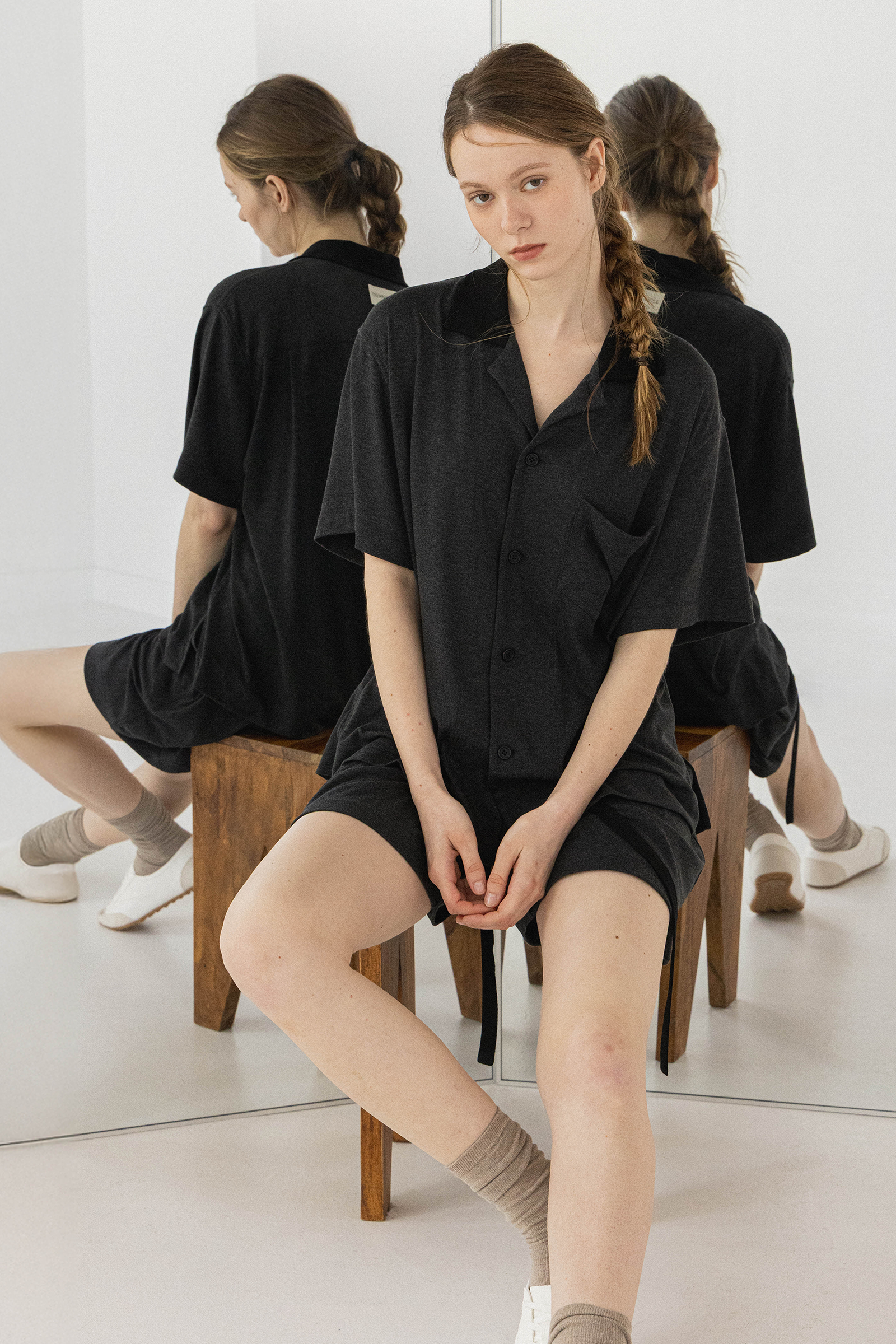 CHARCOAL DROP PAJAMAS SET UP_CHARCOAL