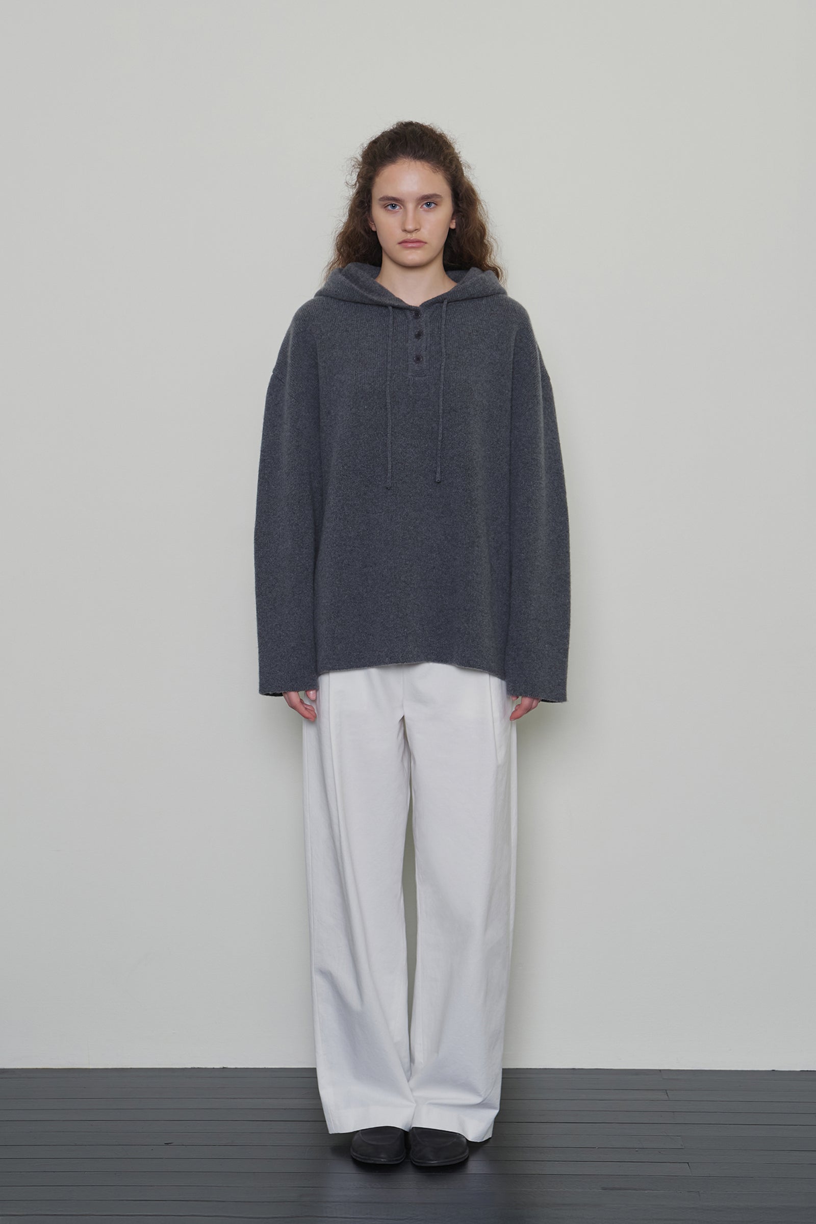 LOOSE WOOL HOODIE KNIT_CHARCOAL