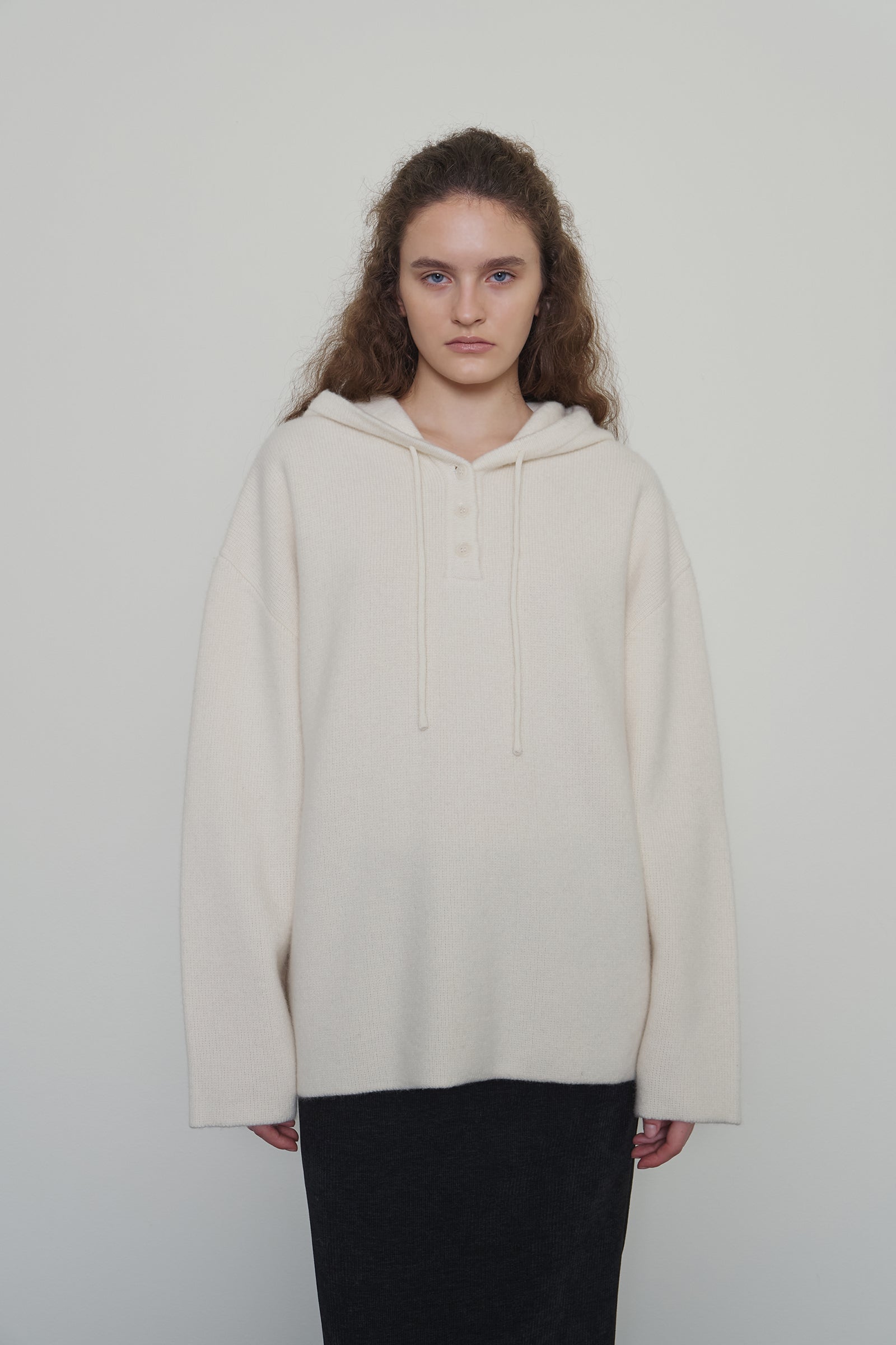 LOOSE WOOL HOODIE KNIT_IVORY