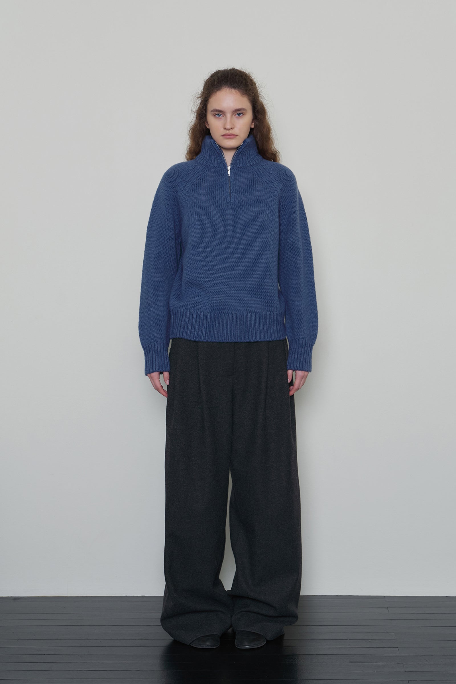 TOM WOOL HALF ZIP-UP KNIT_BLUE