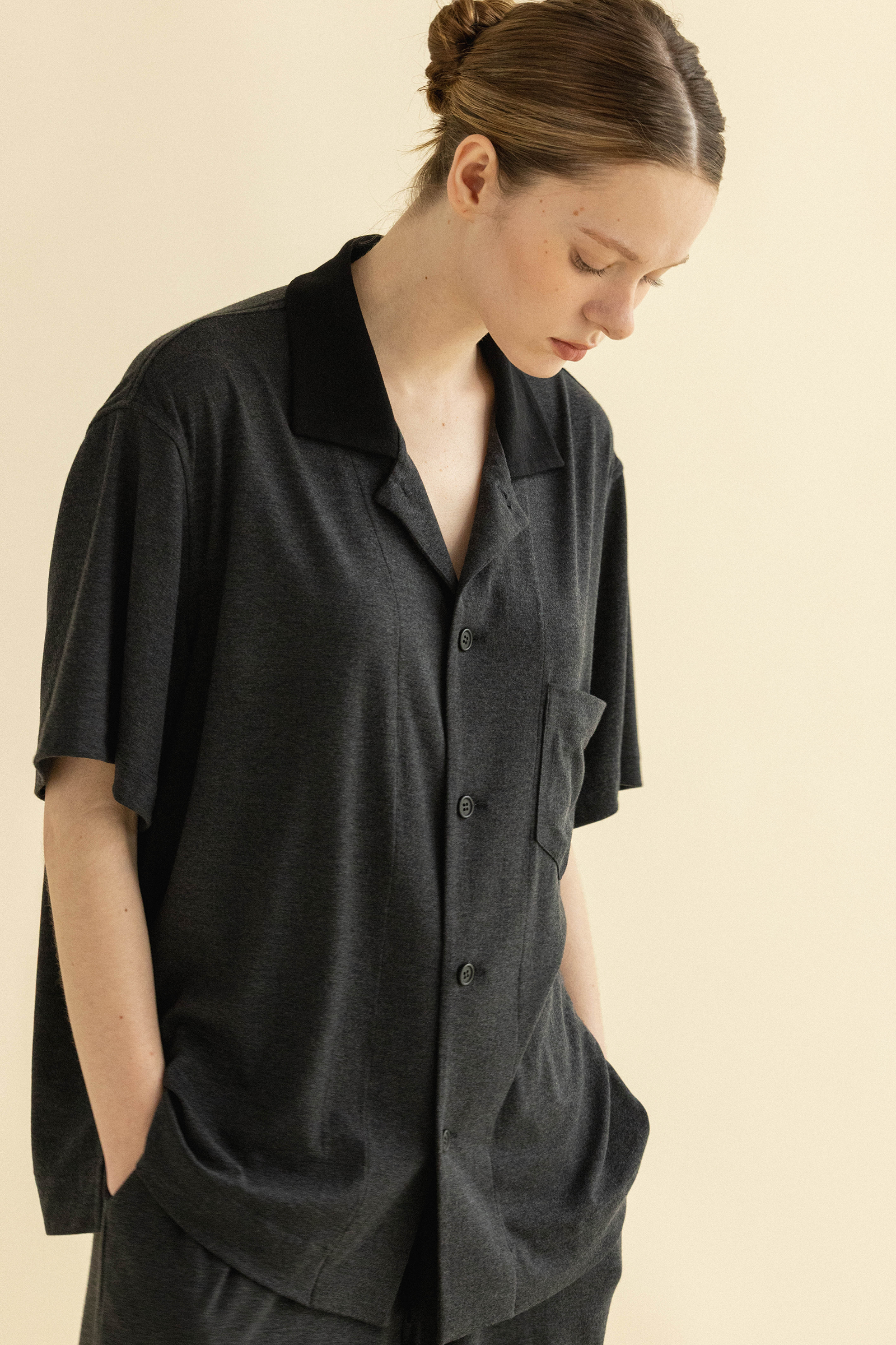 CHARCOAL DROP PAJAMAS SET UP_CHARCOAL