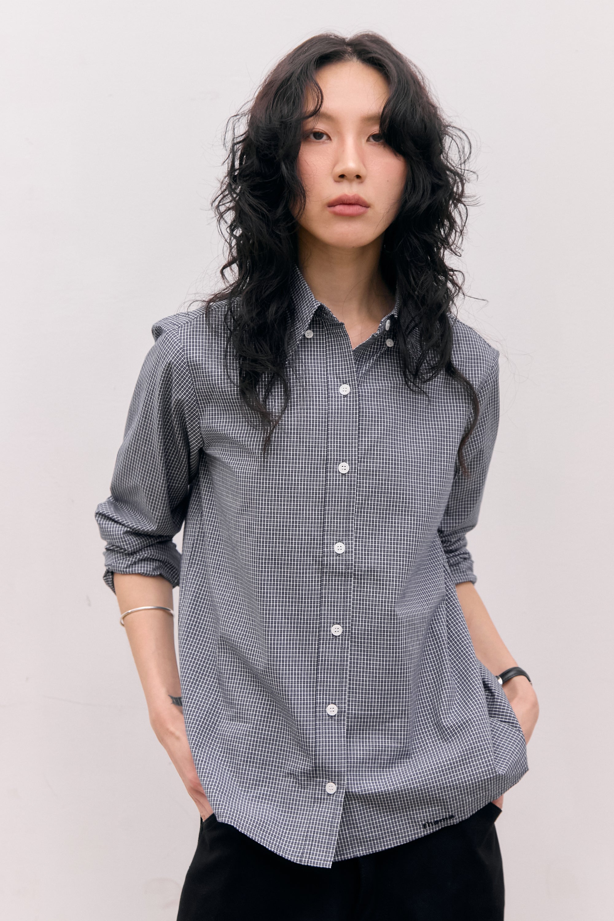 ROLL UP CHECK SHIRTS_BLACK