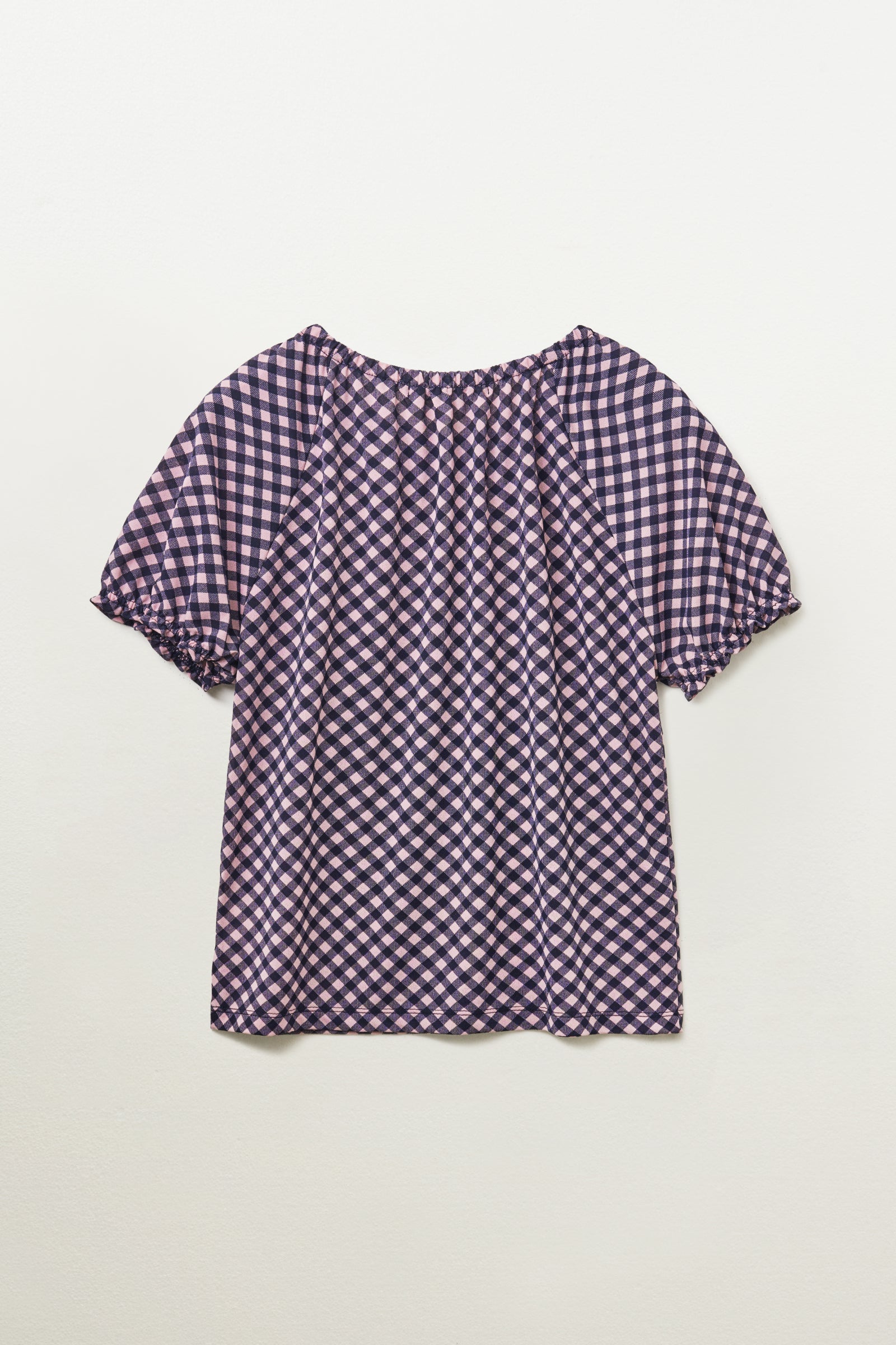 SHIRRED CHECK TOP_PINK