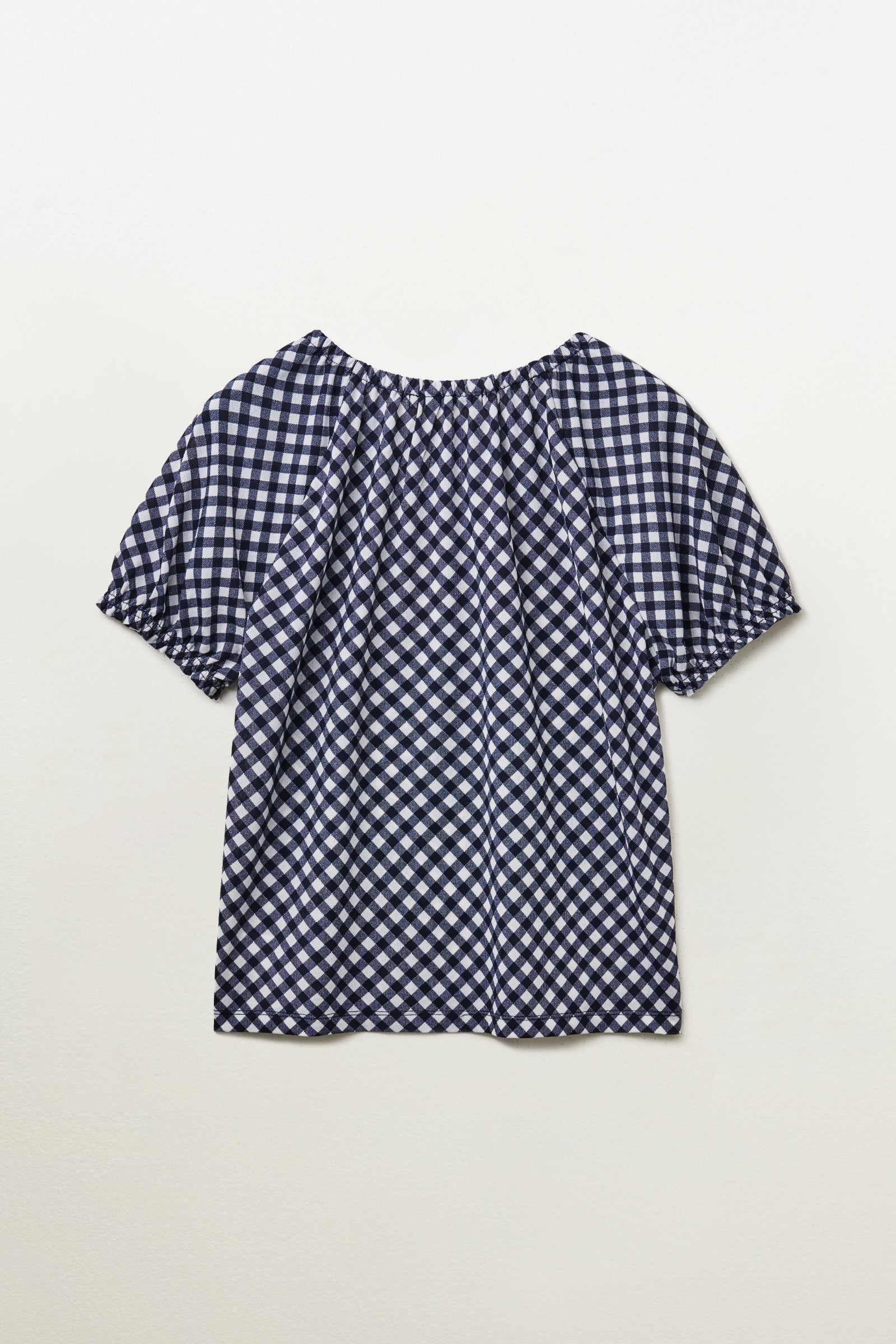 SHIRRED CHECK TOP_NAVY