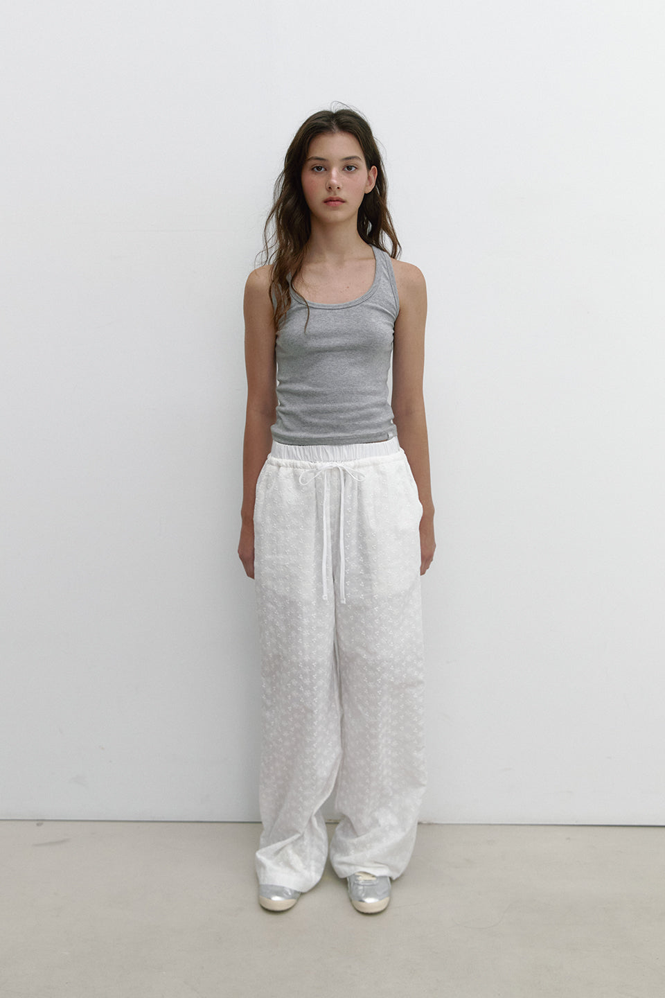 FLOWER STITCH COTTON PANTS_IVORY