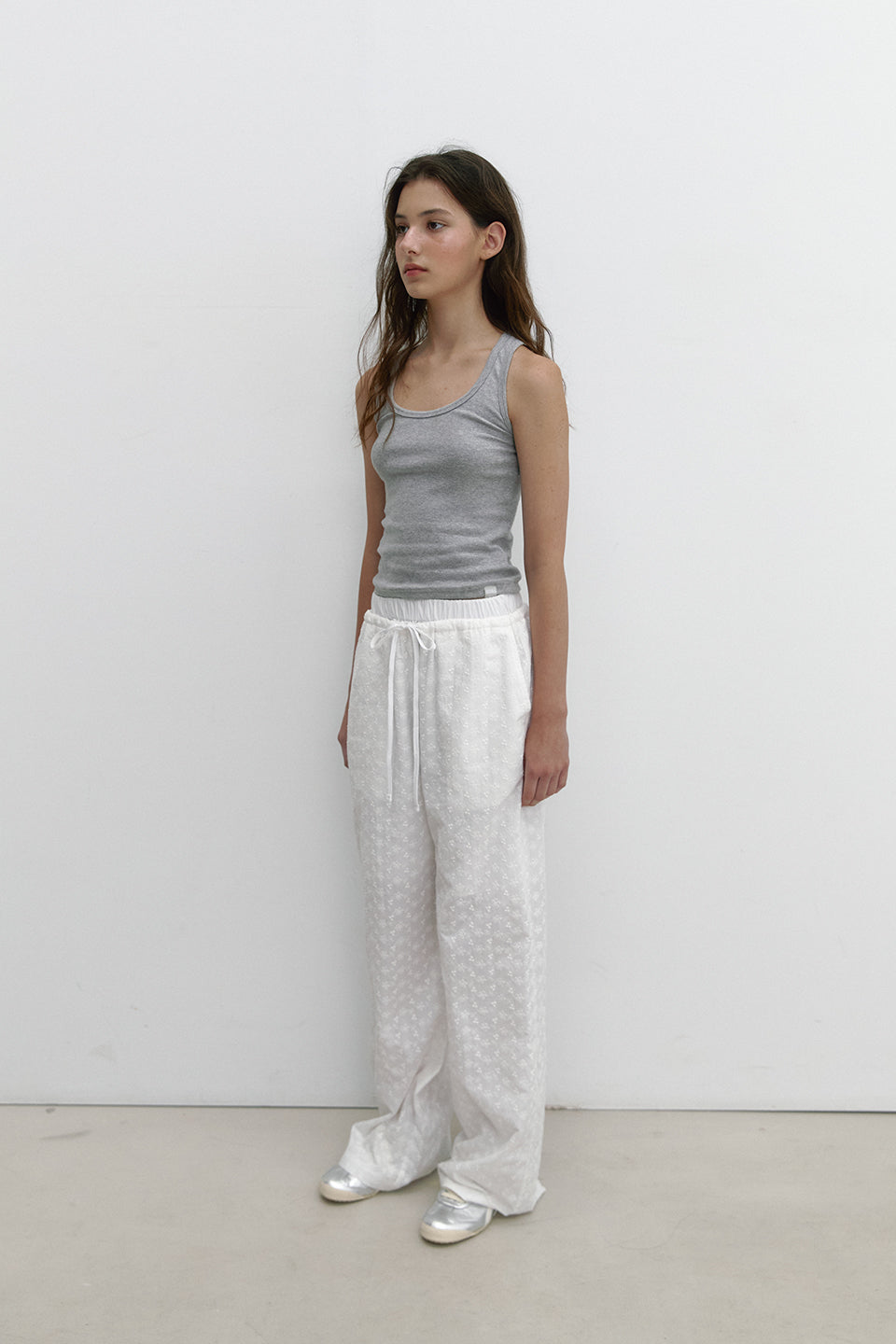 FLOWER STITCH COTTON PANTS_IVORY