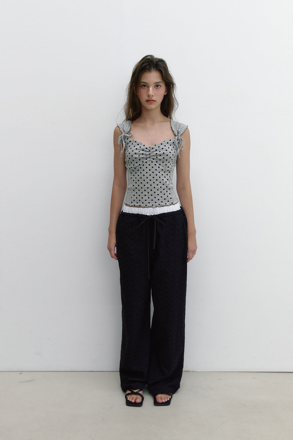 FLOWER STITCH COTTON PANTS_BLACK