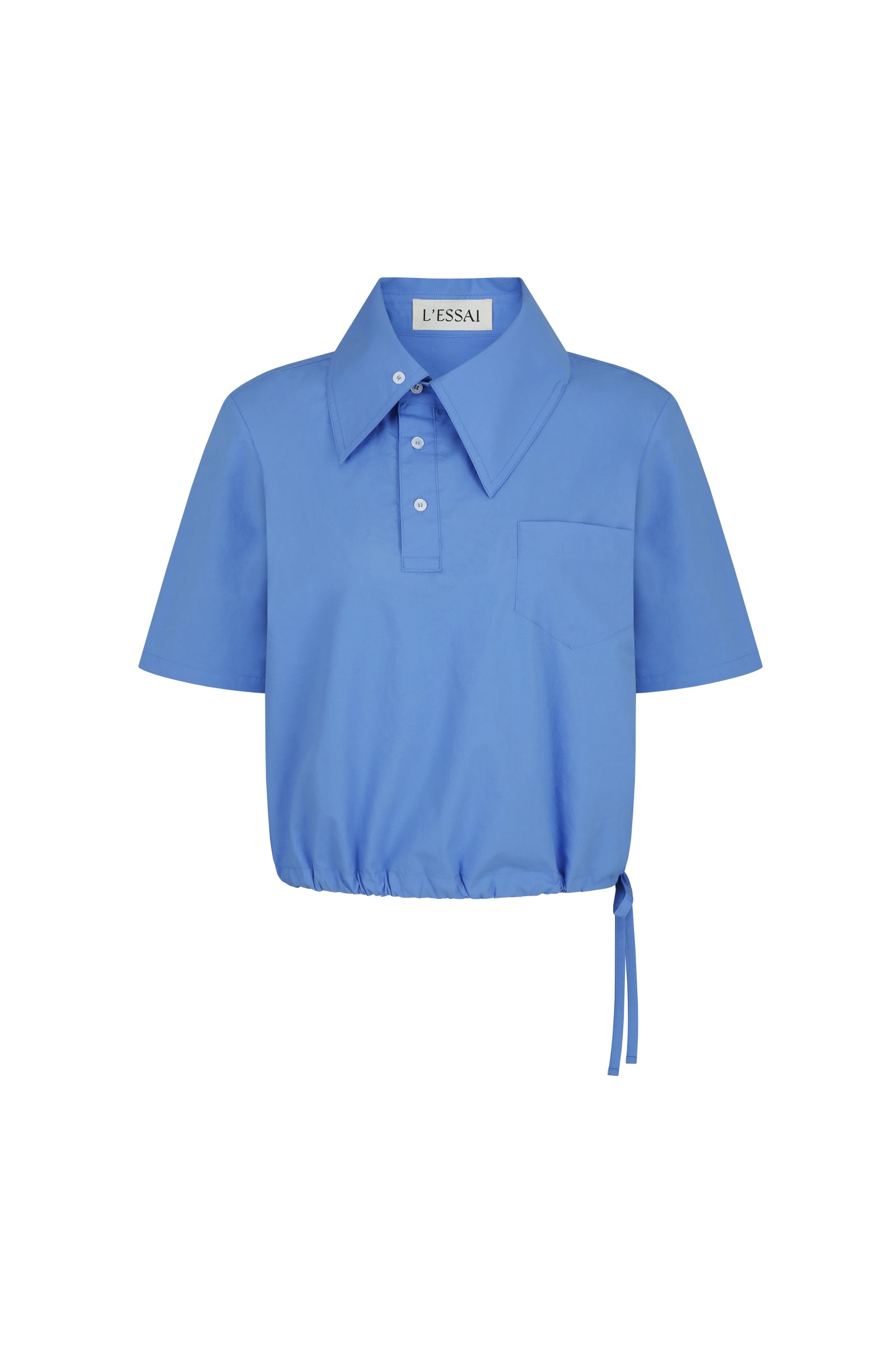 ASYMMETRY COLLAR POLO CROP SHIRT_BLUE