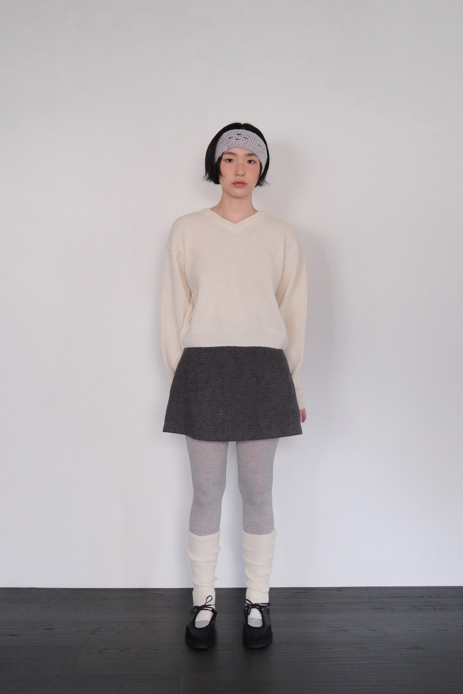 MOUI WOOL CHECK MINI SKIRT_CHARCOAL