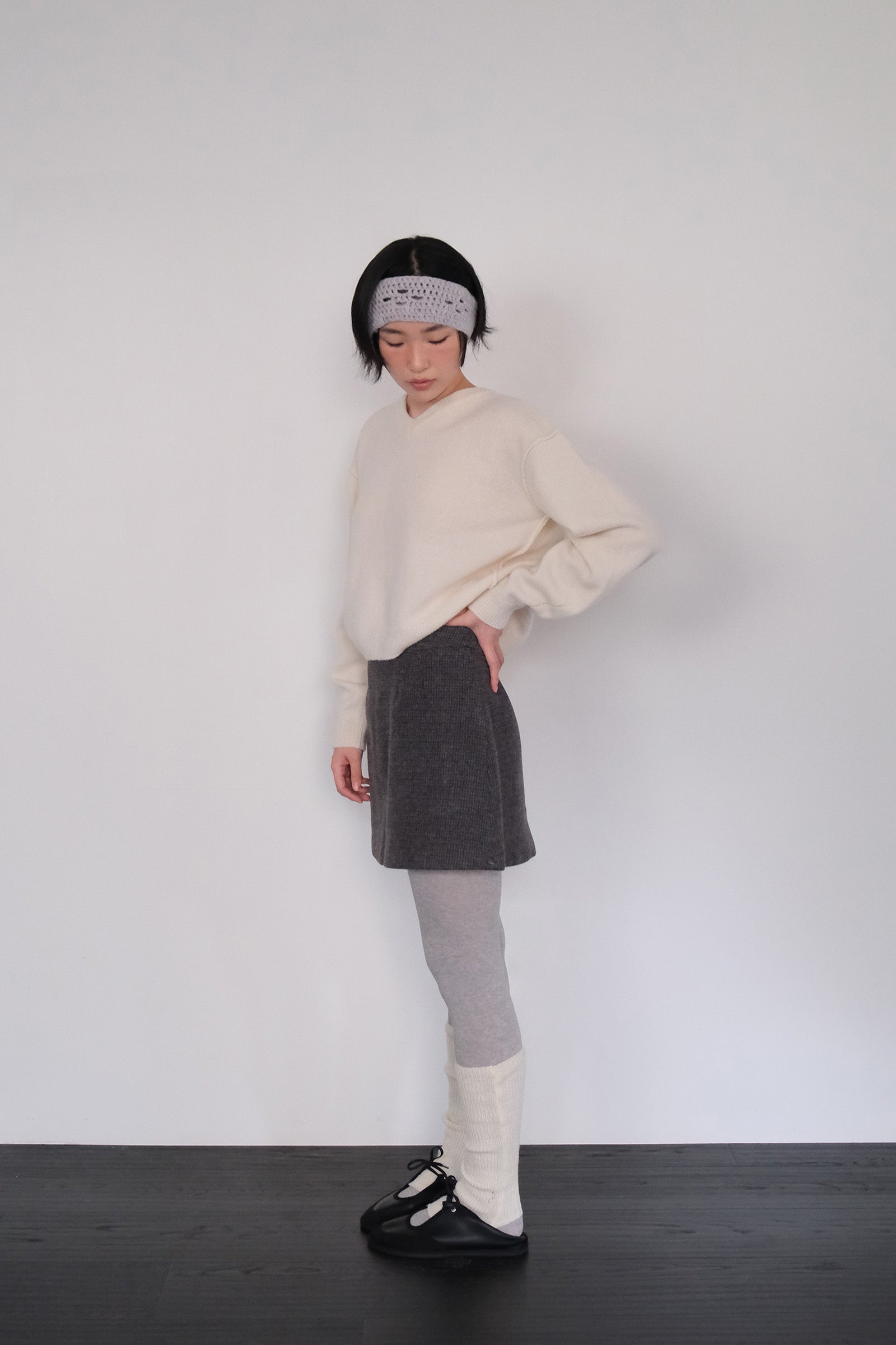 MOUI WOOL CHECK MINI SKIRT_CHARCOAL