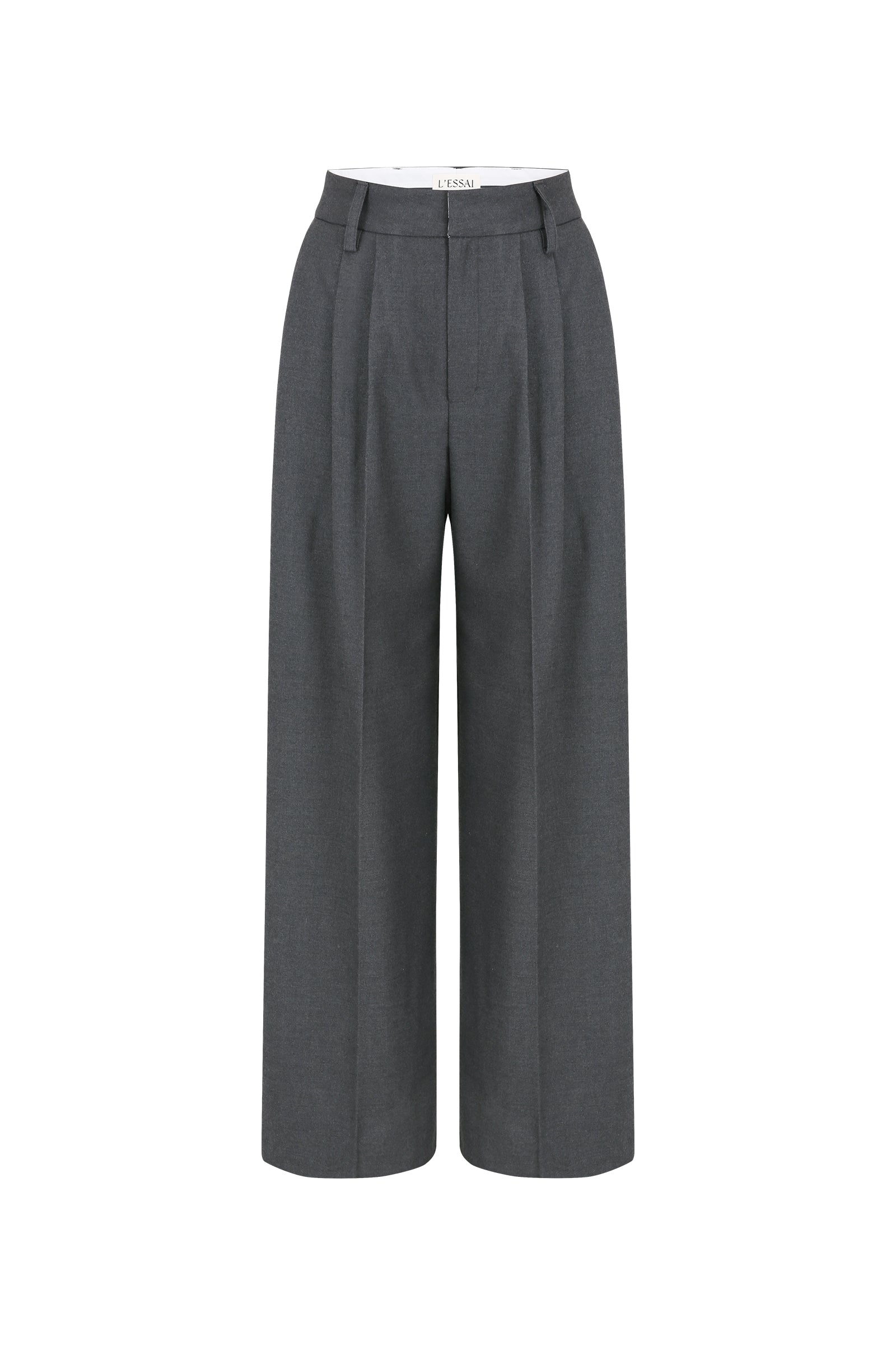 BELT LOOP DETAIL TWO TUCK WOOL BLEND WIDE PANTS_GRAY