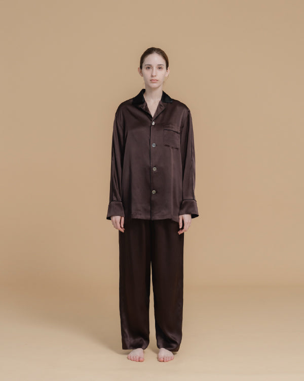 COCOA CHARM SILK PAJAMAS_BROWN