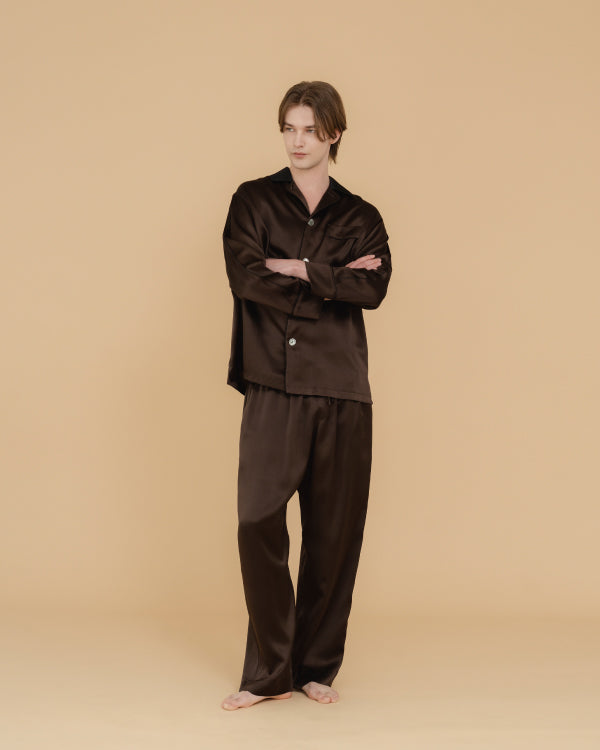 COCOA CHARM SILK PAJAMAS_BROWN