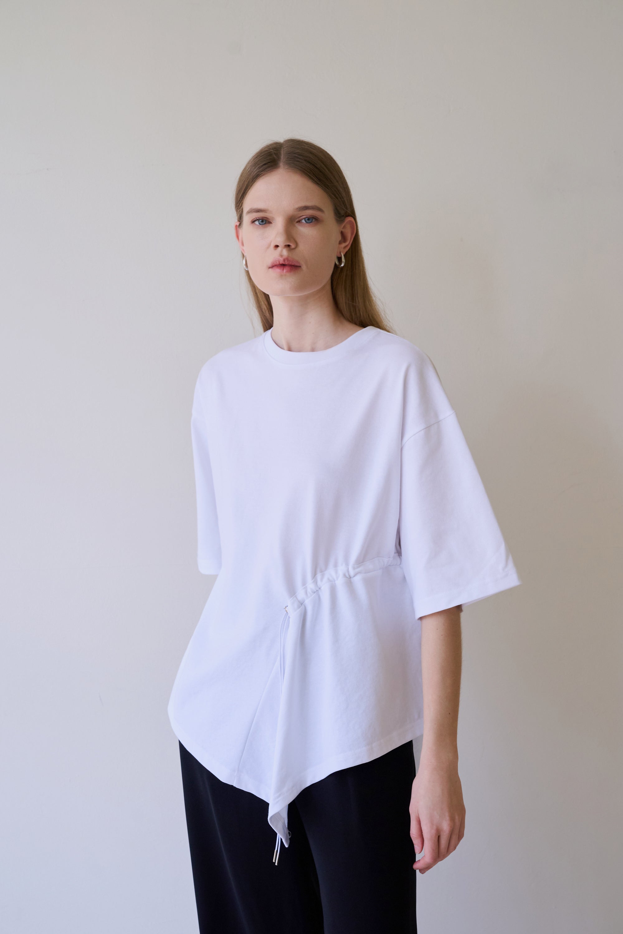 UNBALANCE DRAWSTIRING T-SHIRT_WHITE