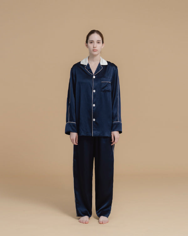 NAUTICAL DREAM SILK PAJAMAS_NAVY