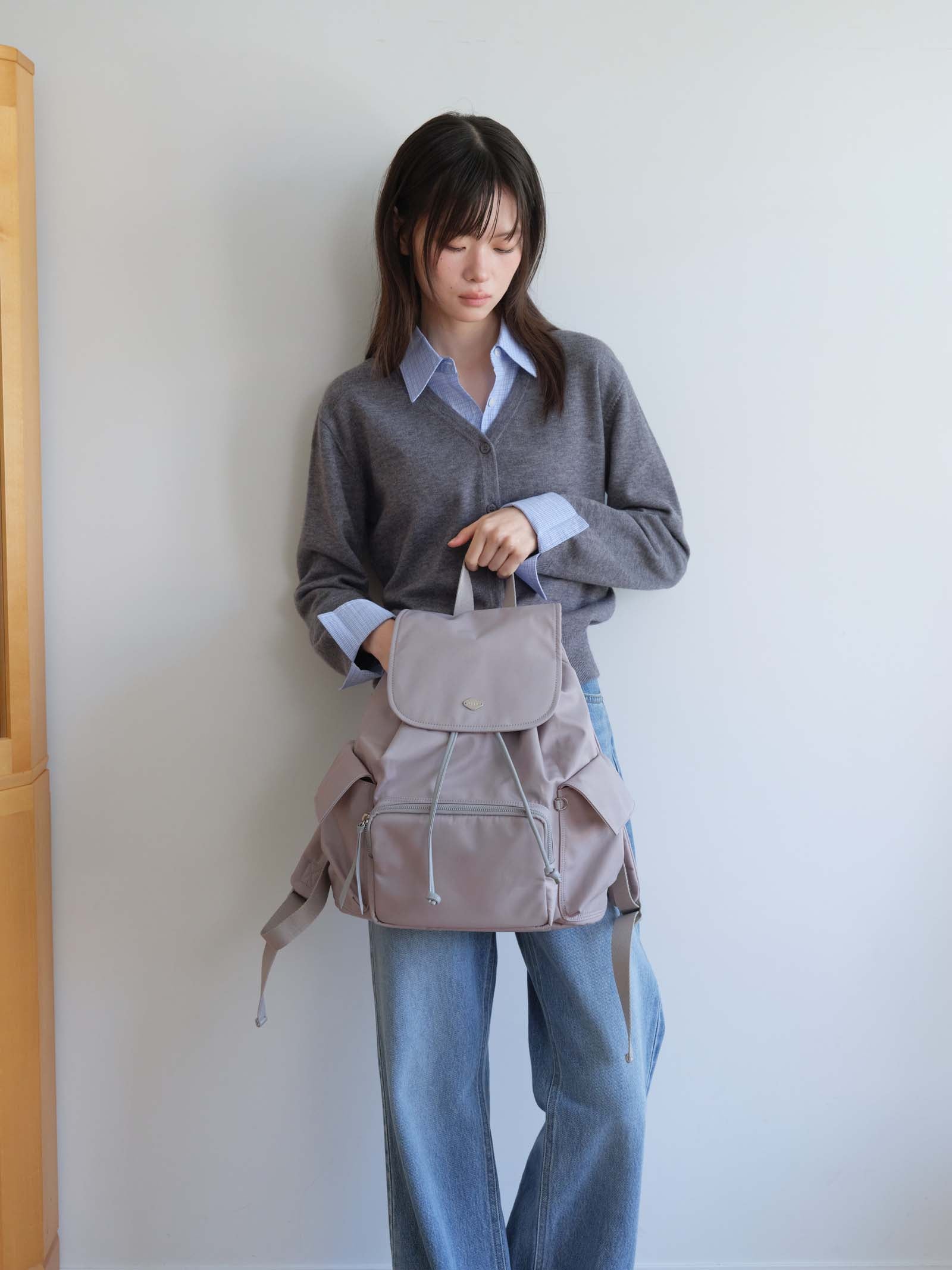 POCKET NYLON BACKPACK_LIGHT GREY
