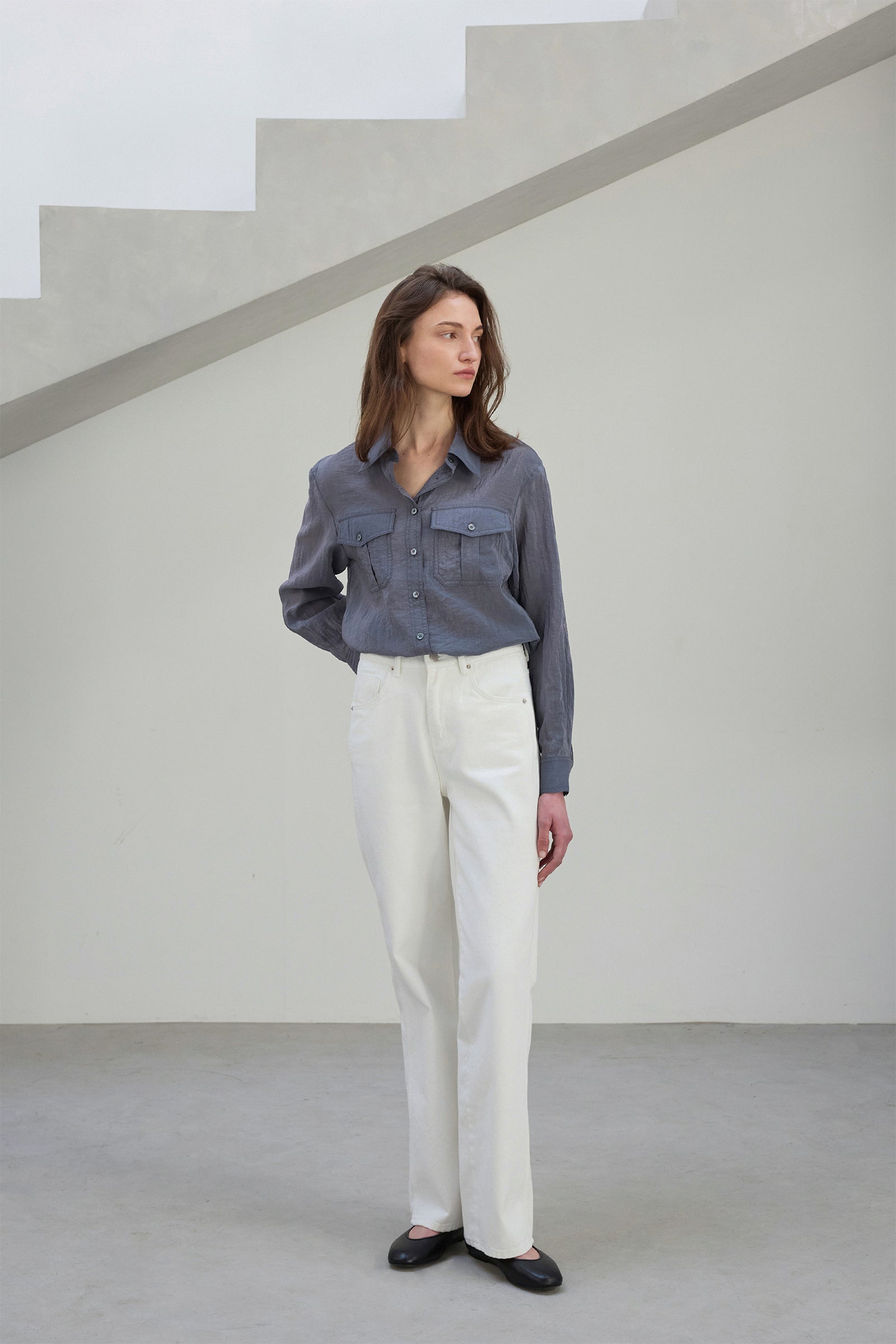 POCKET SHEER SHIRT_CHARCOAL