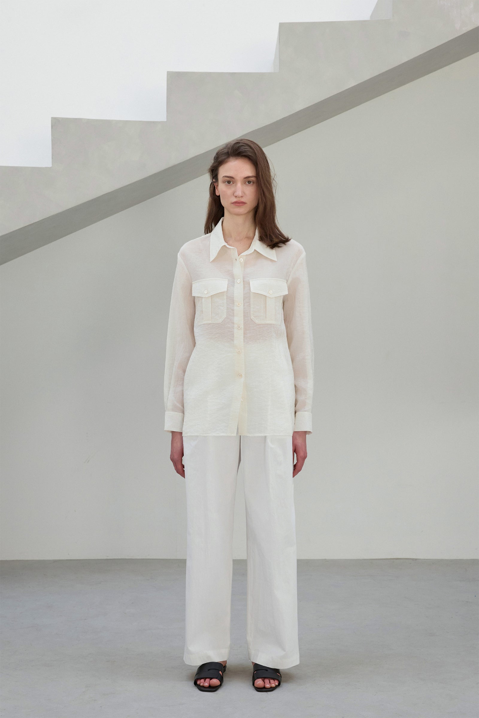 POCKET SHEER SHIRT_CREAM