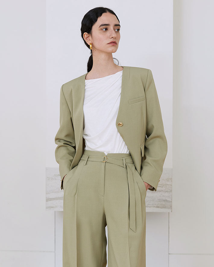 SIERRA COLLARLESS JACKET_KHAKI